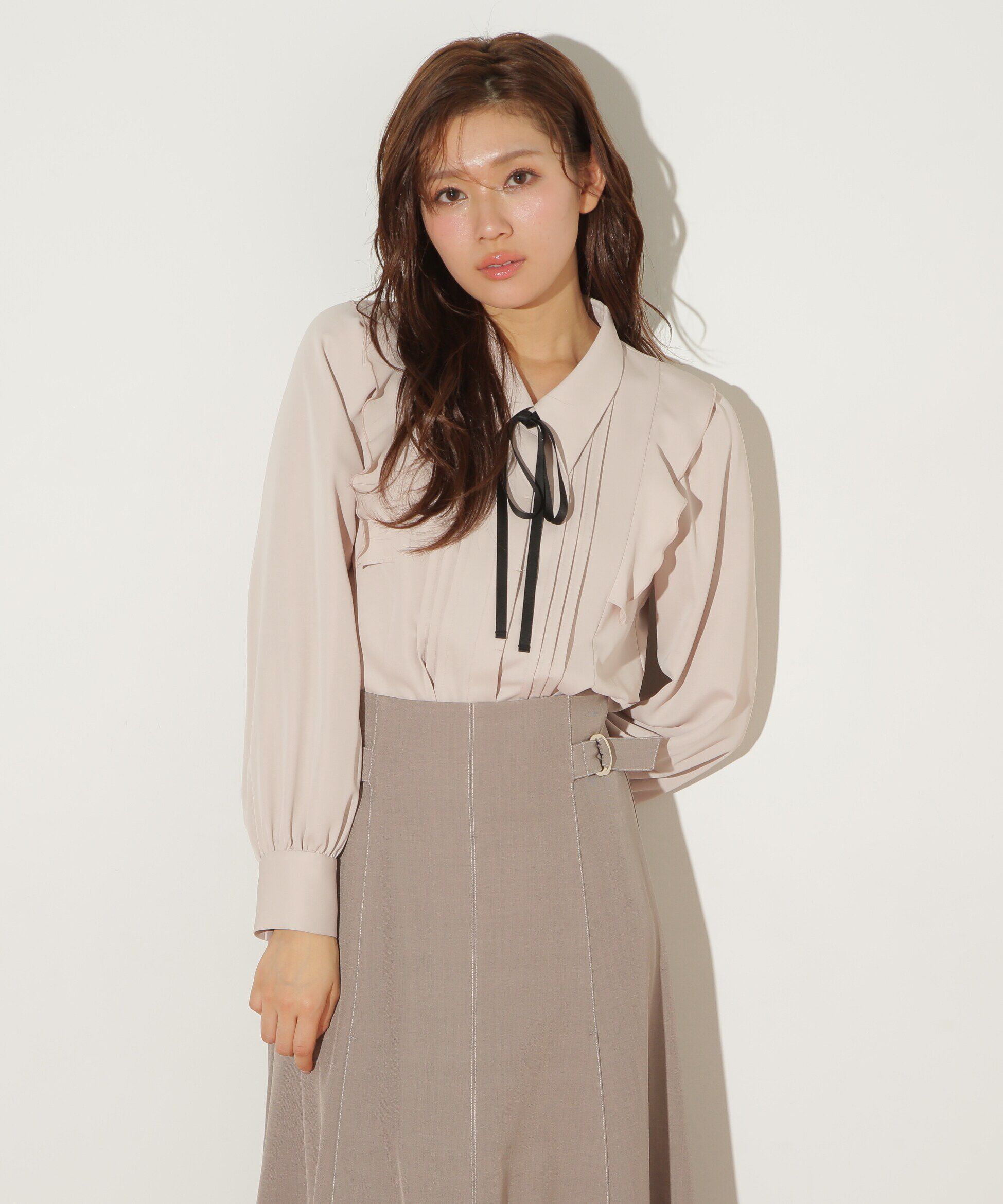  「リボン付きピンタックブラウス」|シャツ・ブラウス|