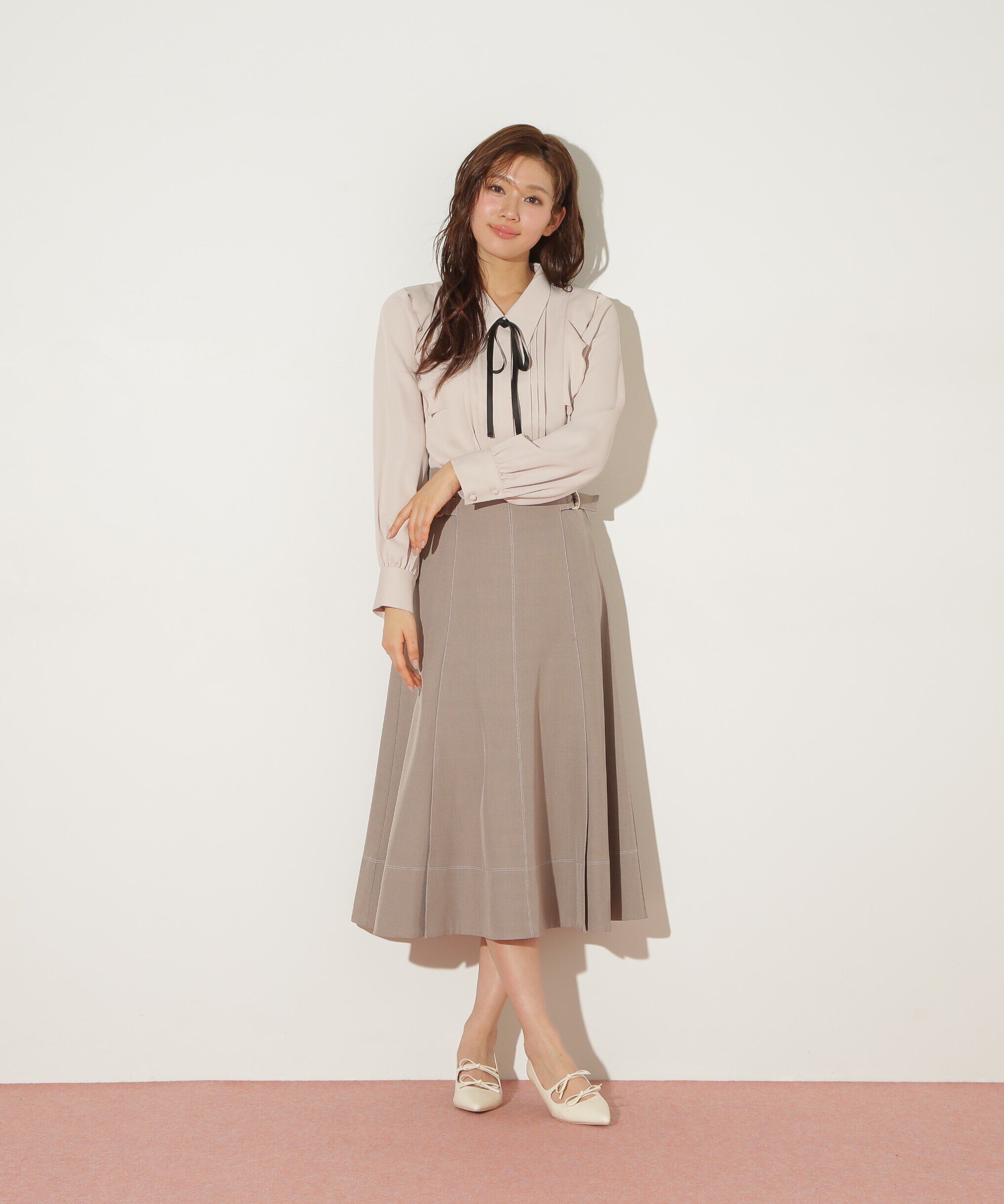  「リボン付きピンタックブラウス」|シャツ・ブラウス|