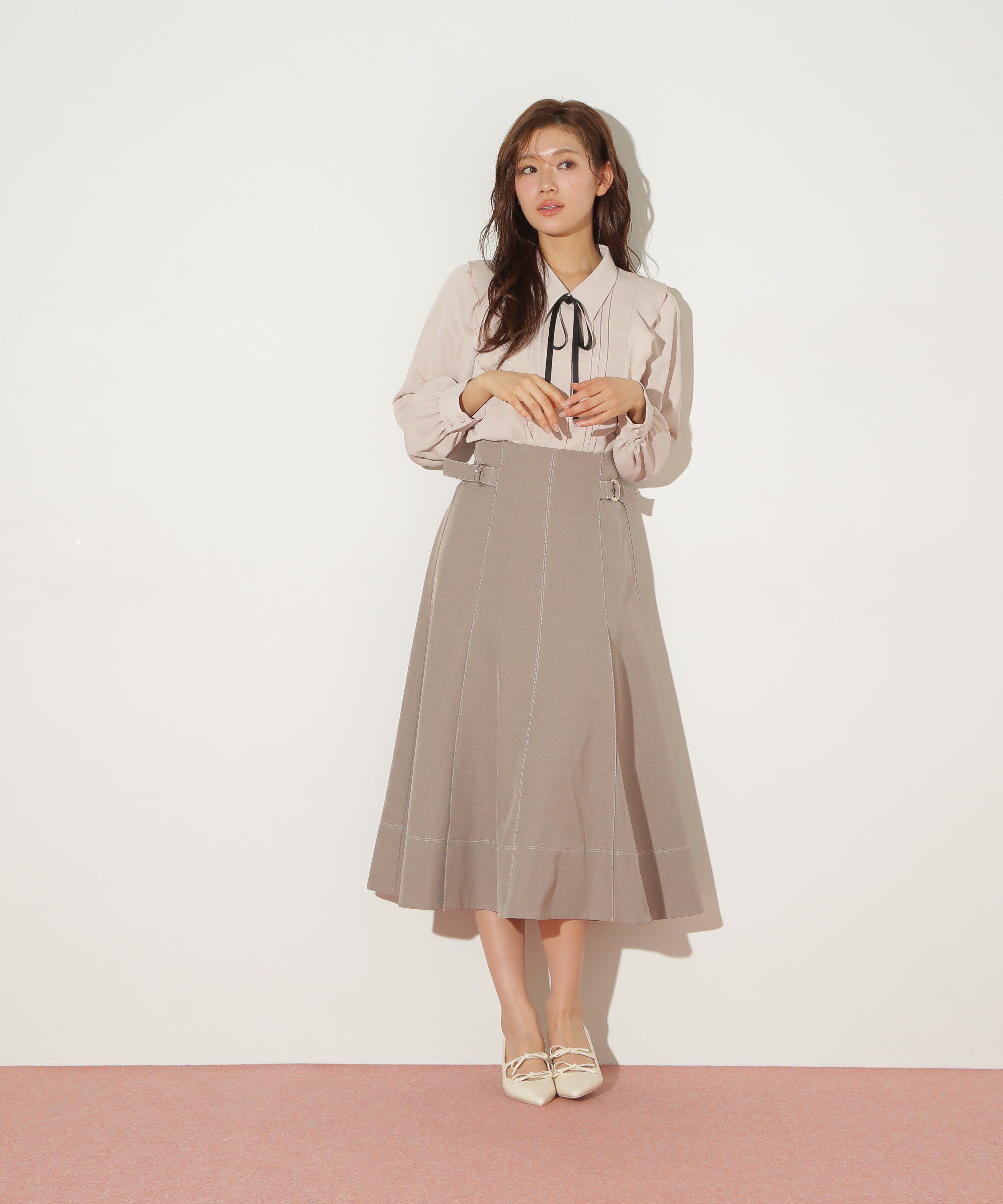  「リボン付きピンタックブラウス」|シャツ・ブラウス|