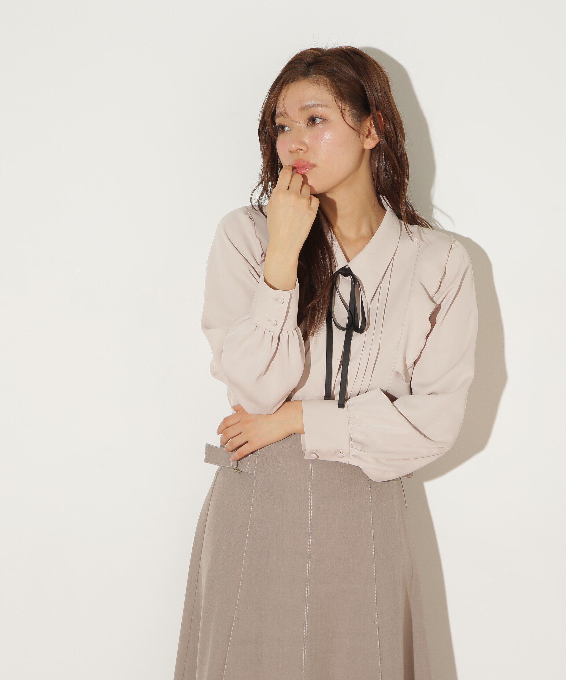  「リボン付きピンタックブラウス」|シャツ・ブラウス|