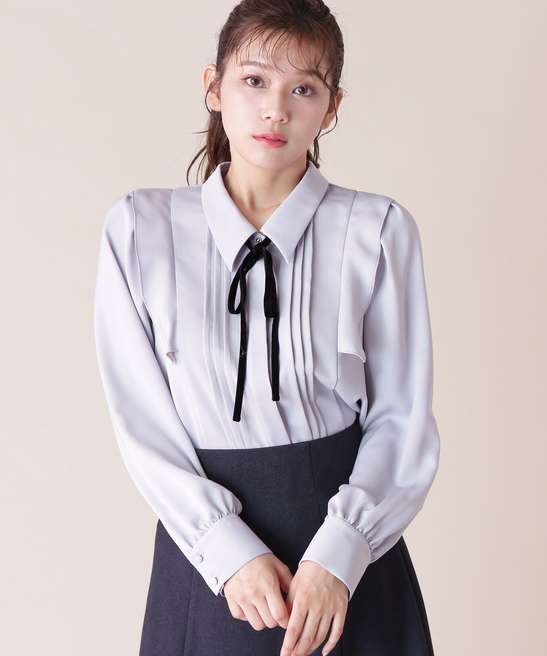  「リボン付きピンタックブラウス」|シャツ・ブラウス|