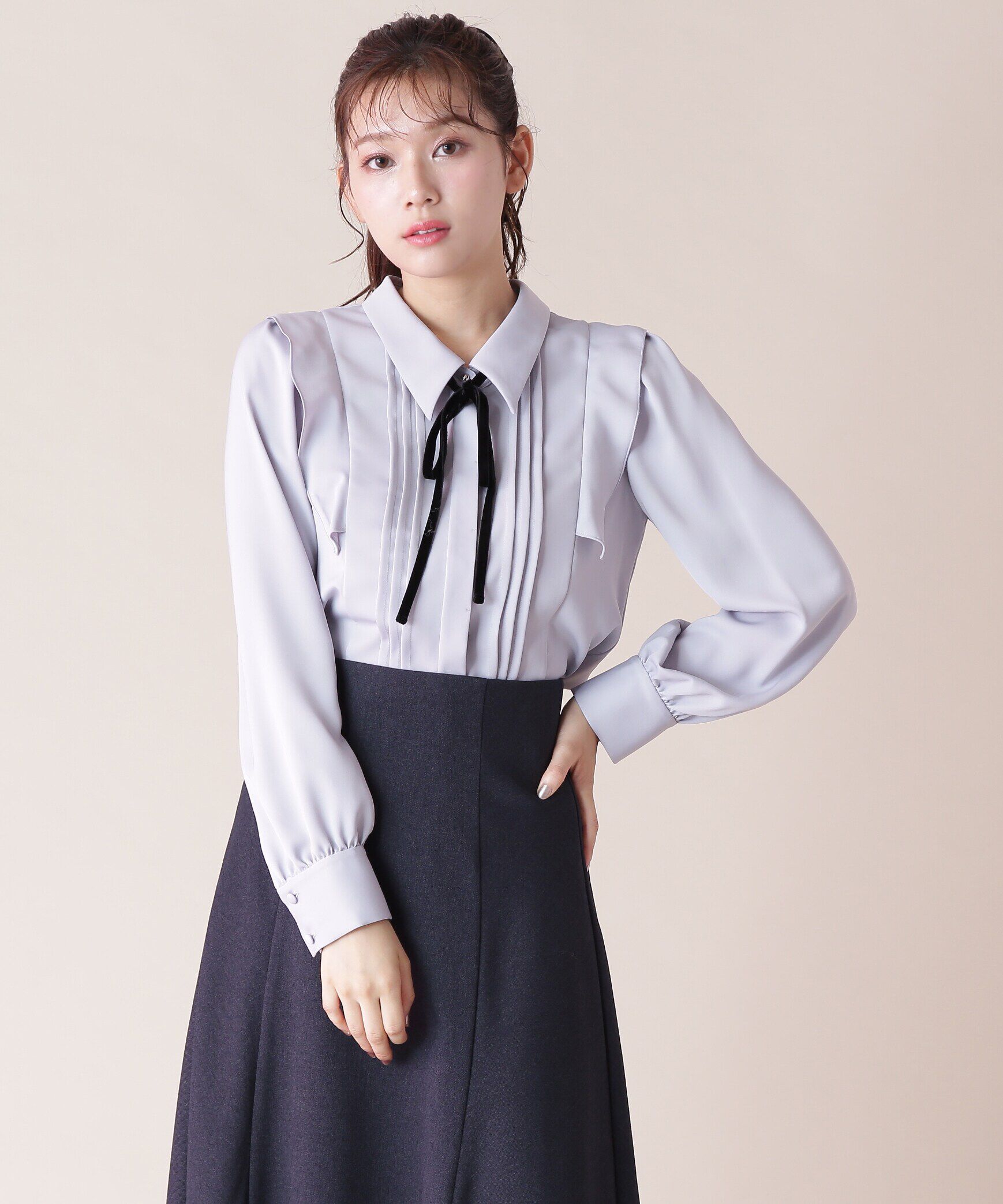  「リボン付きピンタックブラウス」|シャツ・ブラウス|