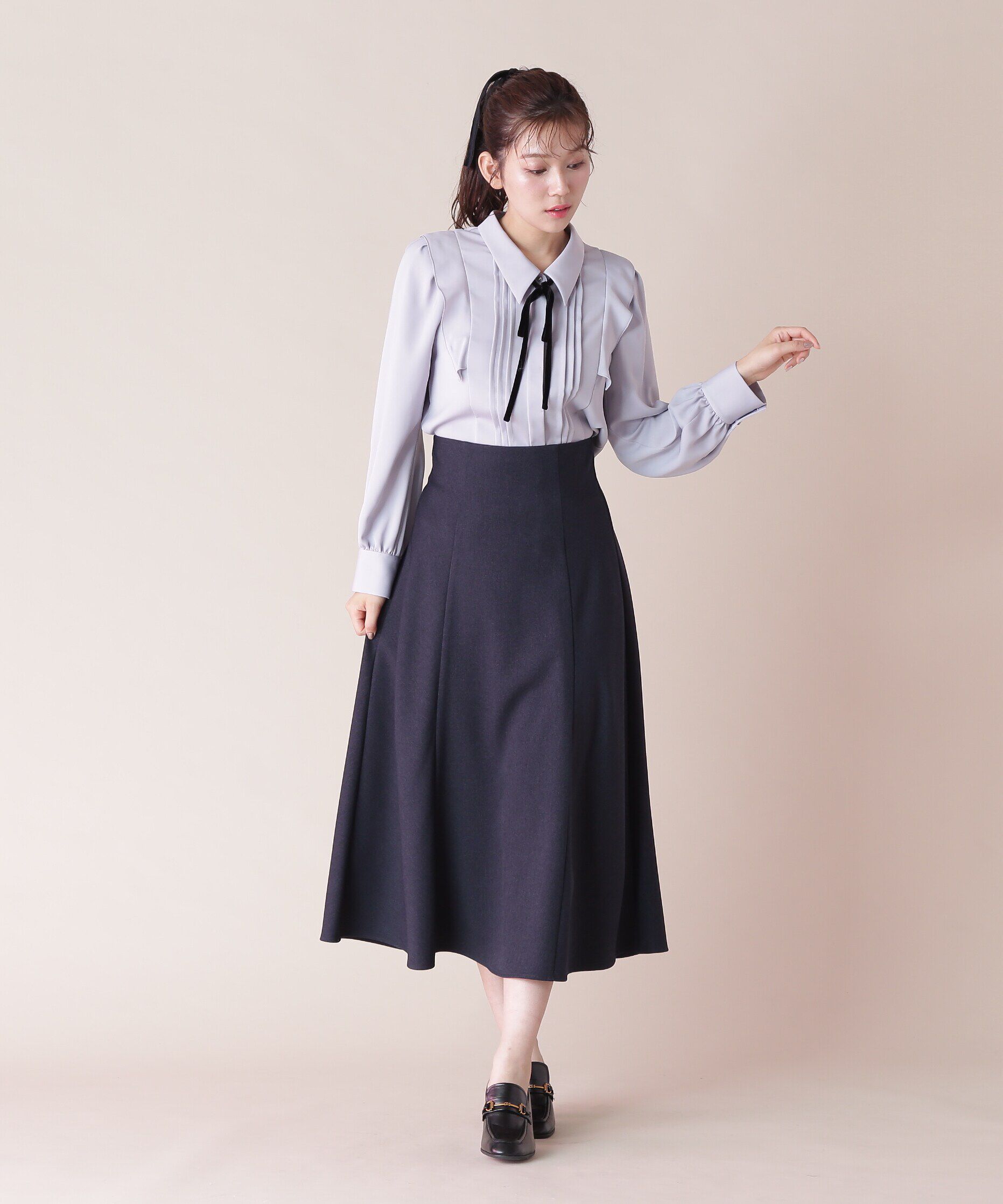  「リボン付きピンタックブラウス」|シャツ・ブラウス|