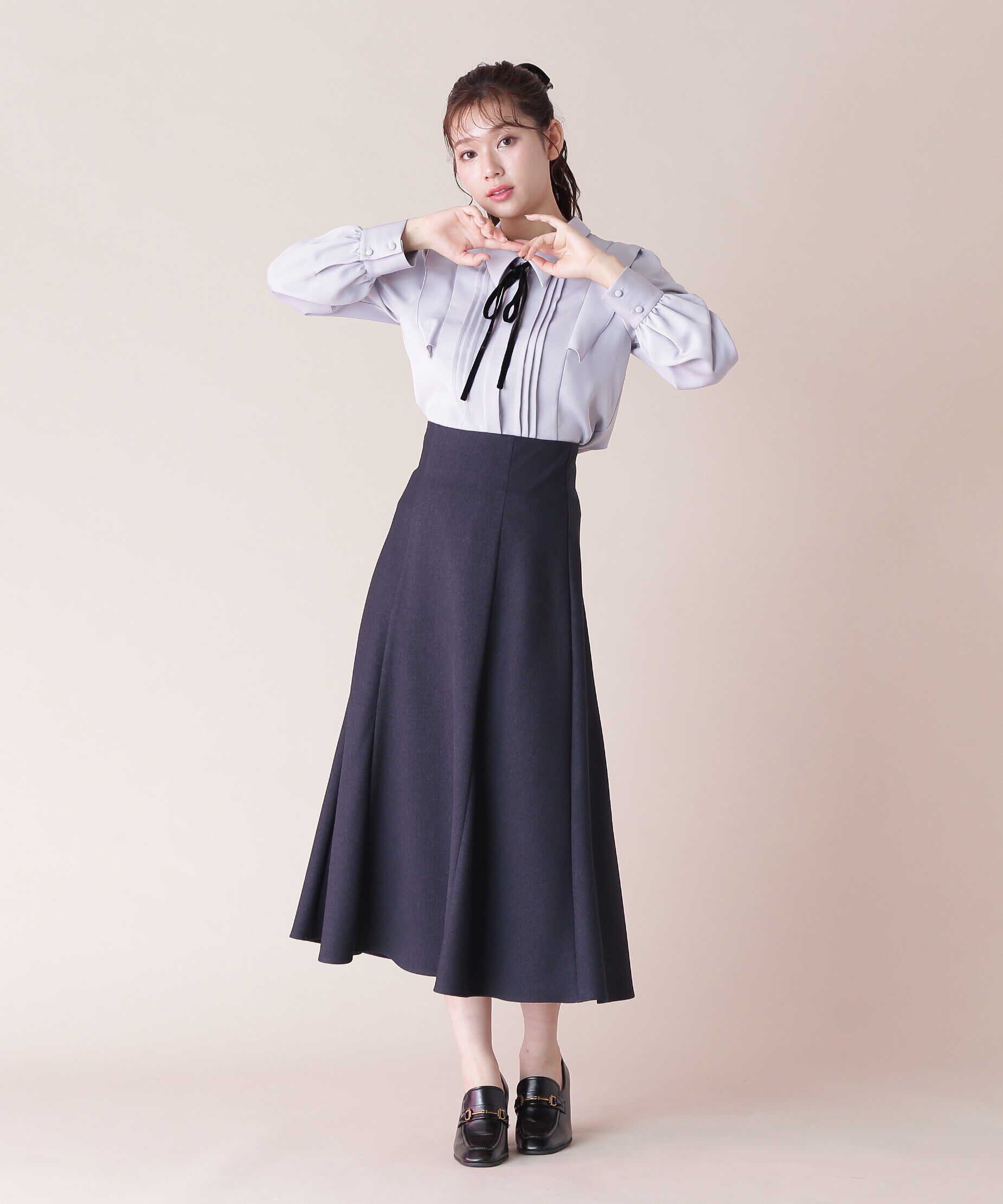  「リボン付きピンタックブラウス」|シャツ・ブラウス|