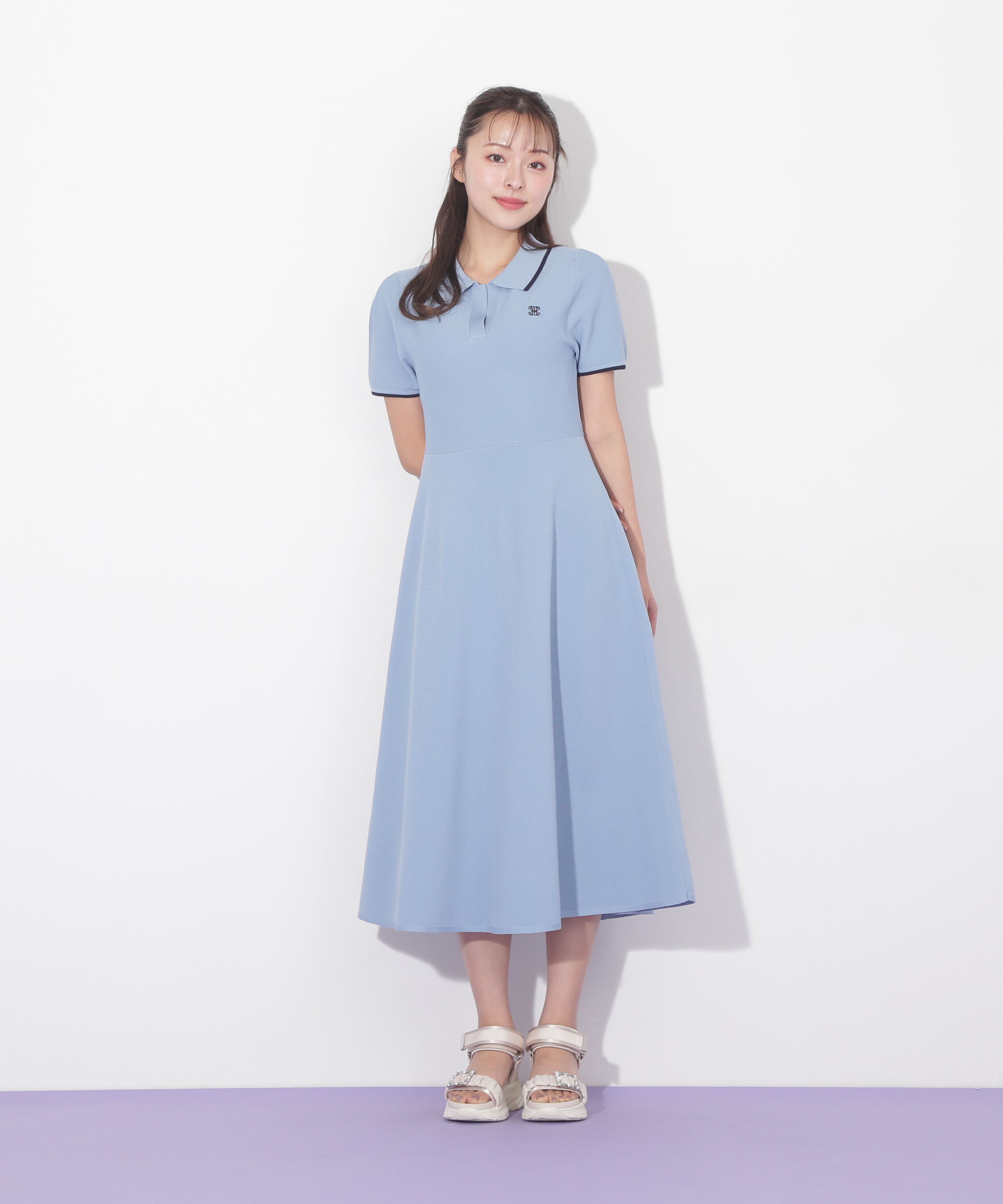  「半袖ポロシャツワンピース」|ワンピース|サックス