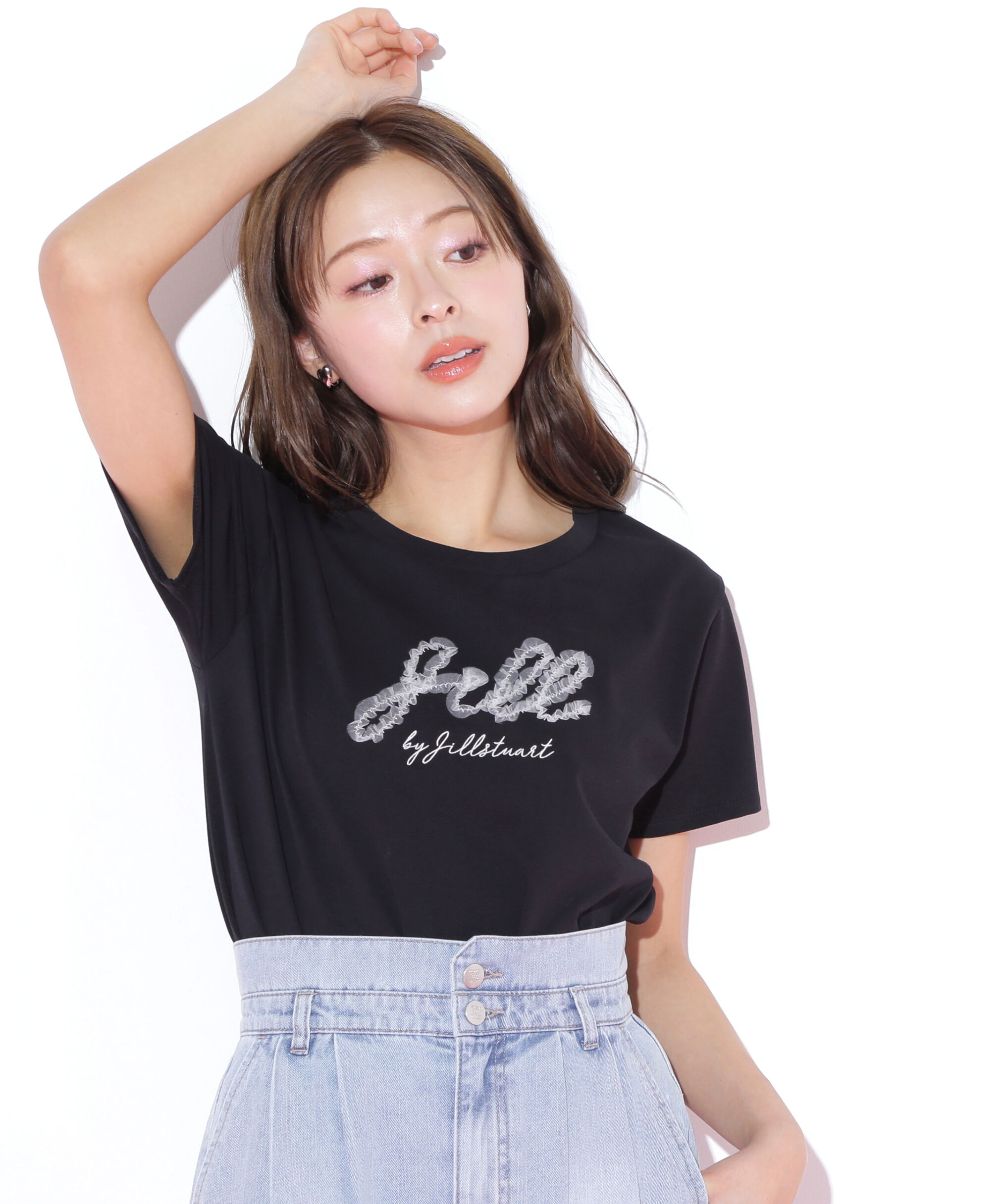  「チュールフリルロゴTシャツ」|Tシャツ・カットソー|ブラック