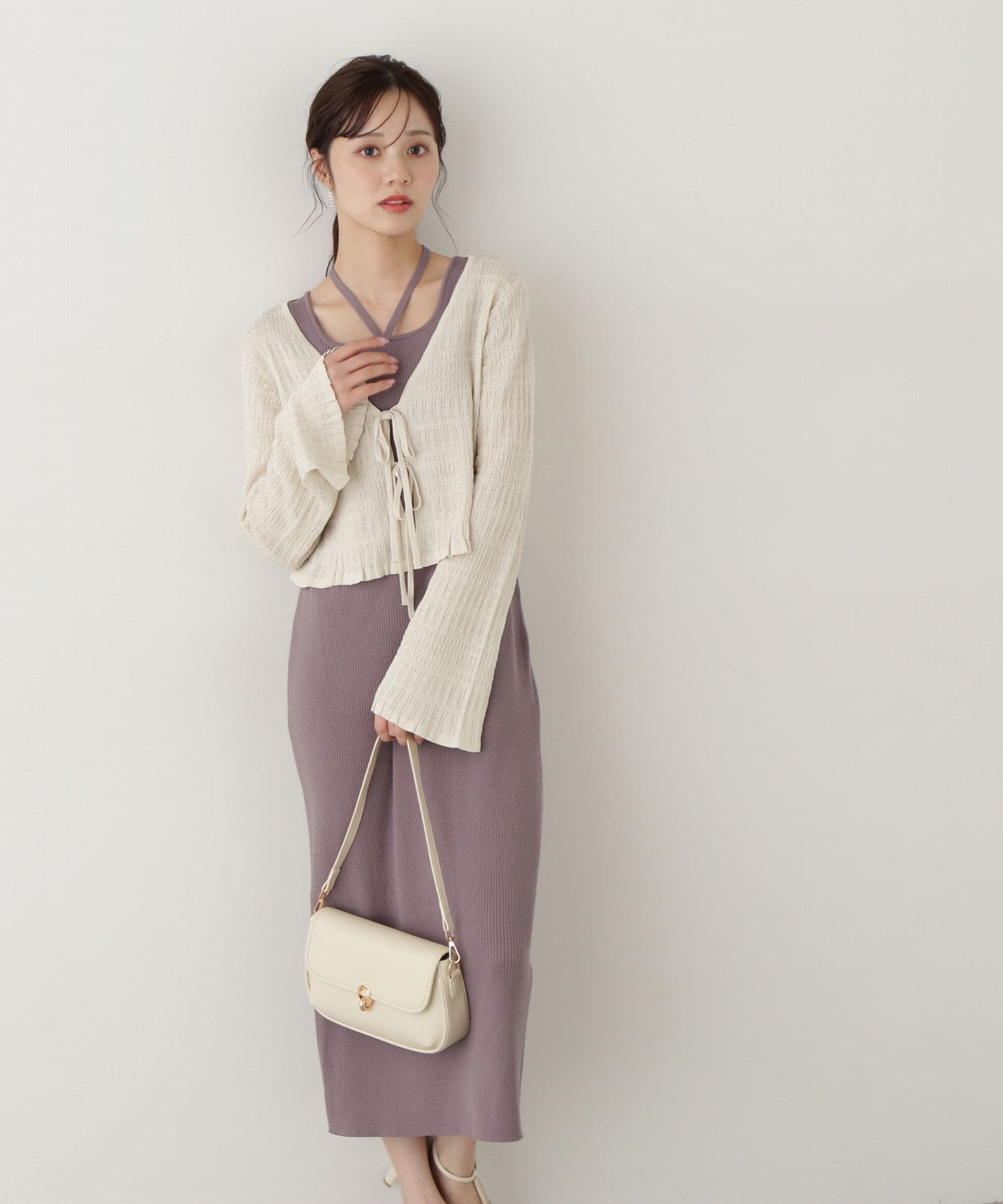 PROPORTION BODY DRESSING「《EDIT COLOGNE》シャーリング編みカーデセットニットワンピース」|ワンピース|