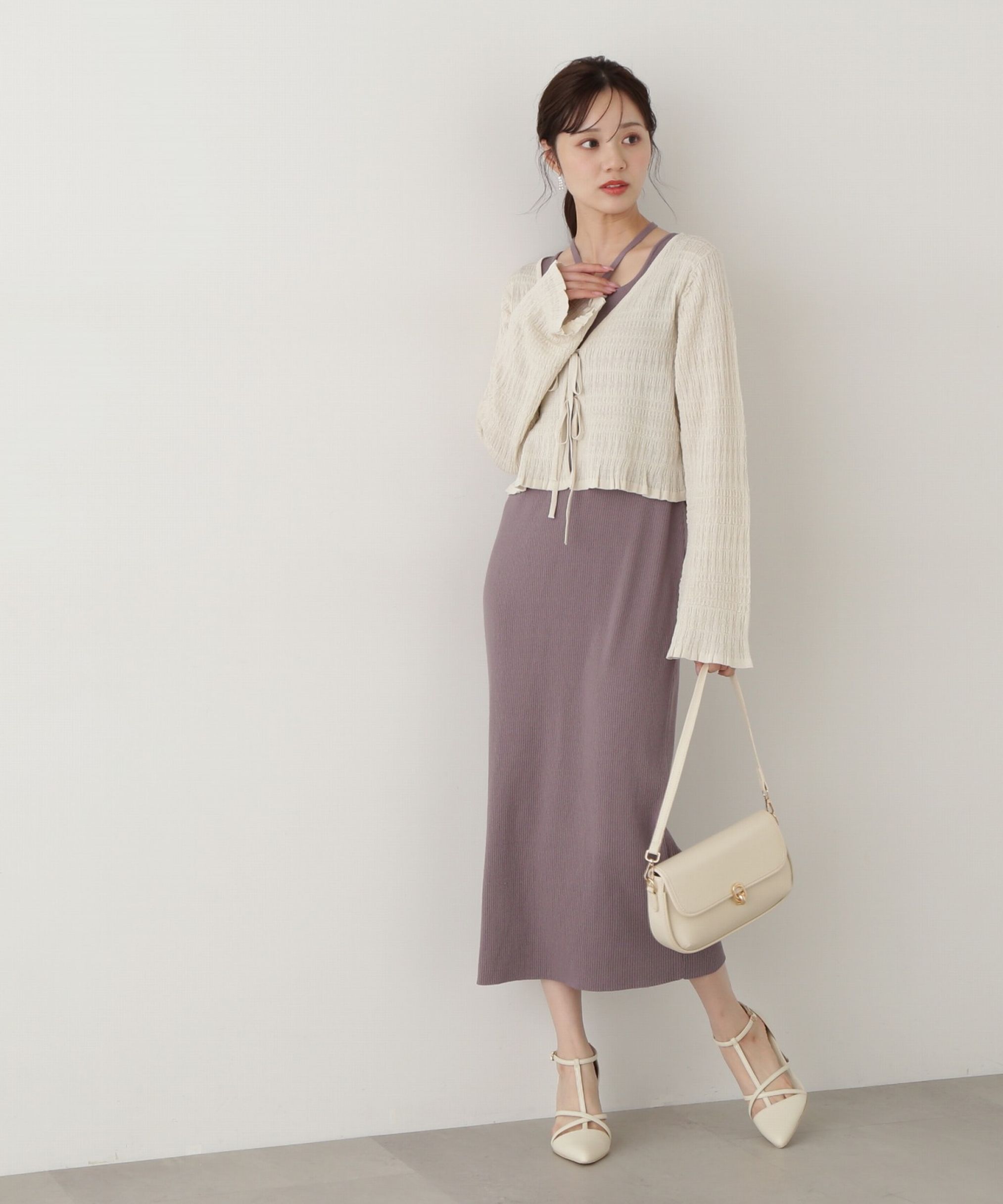 PROPORTION BODY DRESSING「《EDIT COLOGNE》シャーリング編みカーデセットニットワンピース」|ワンピース|