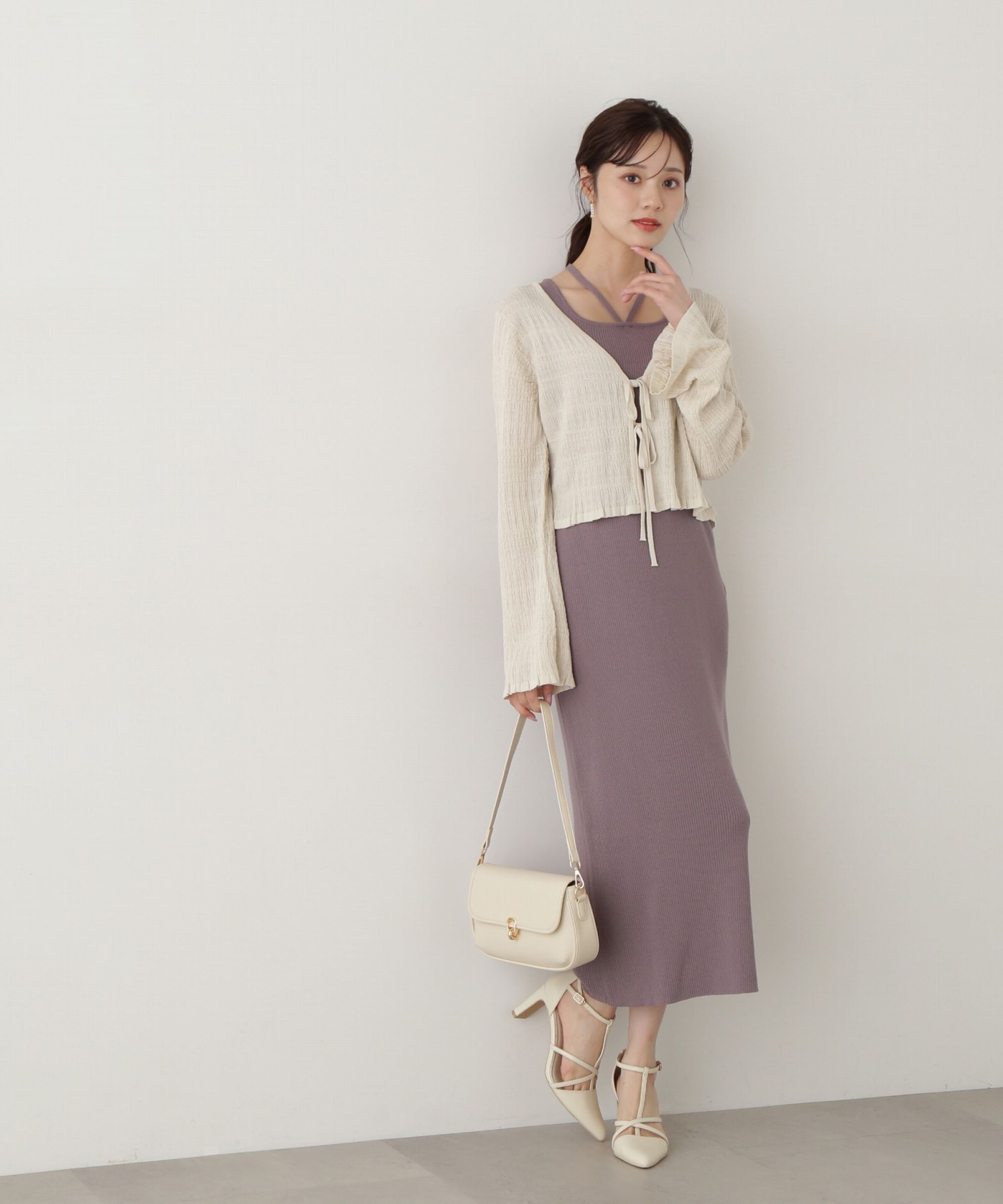 PROPORTION BODY DRESSING「《EDIT COLOGNE》シャーリング編みカーデセットニットワンピース」|ワンピース|