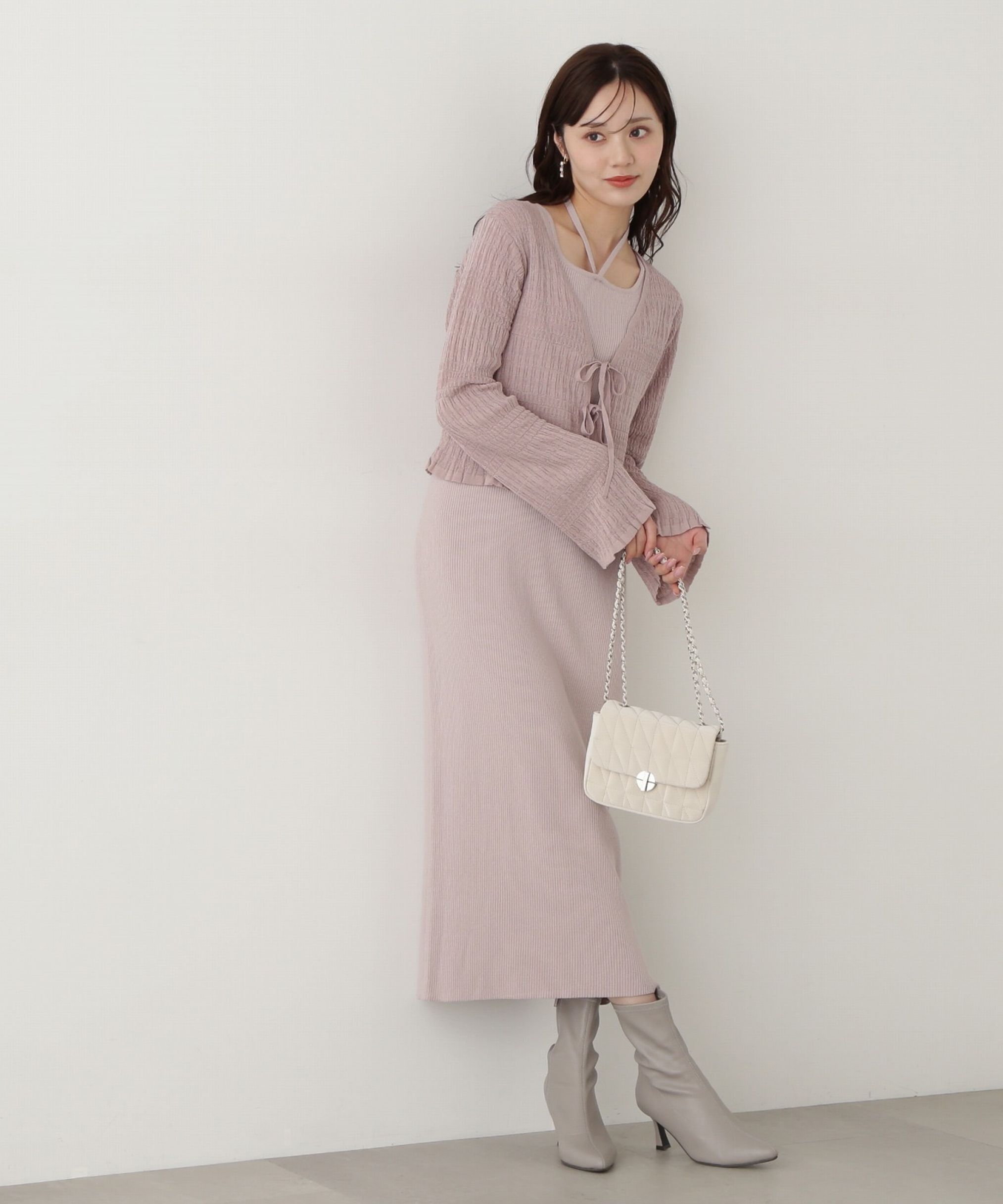 PROPORTION BODY DRESSING「《EDIT COLOGNE》シャーリング編みカーデセットニットワンピース」|ワンピース|