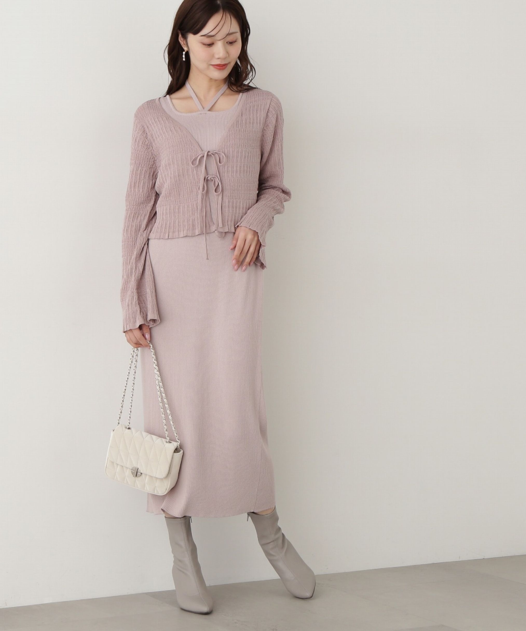 PROPORTION BODY DRESSING「《EDIT COLOGNE》シャーリング編みカーデセットニットワンピース」|ワンピース|