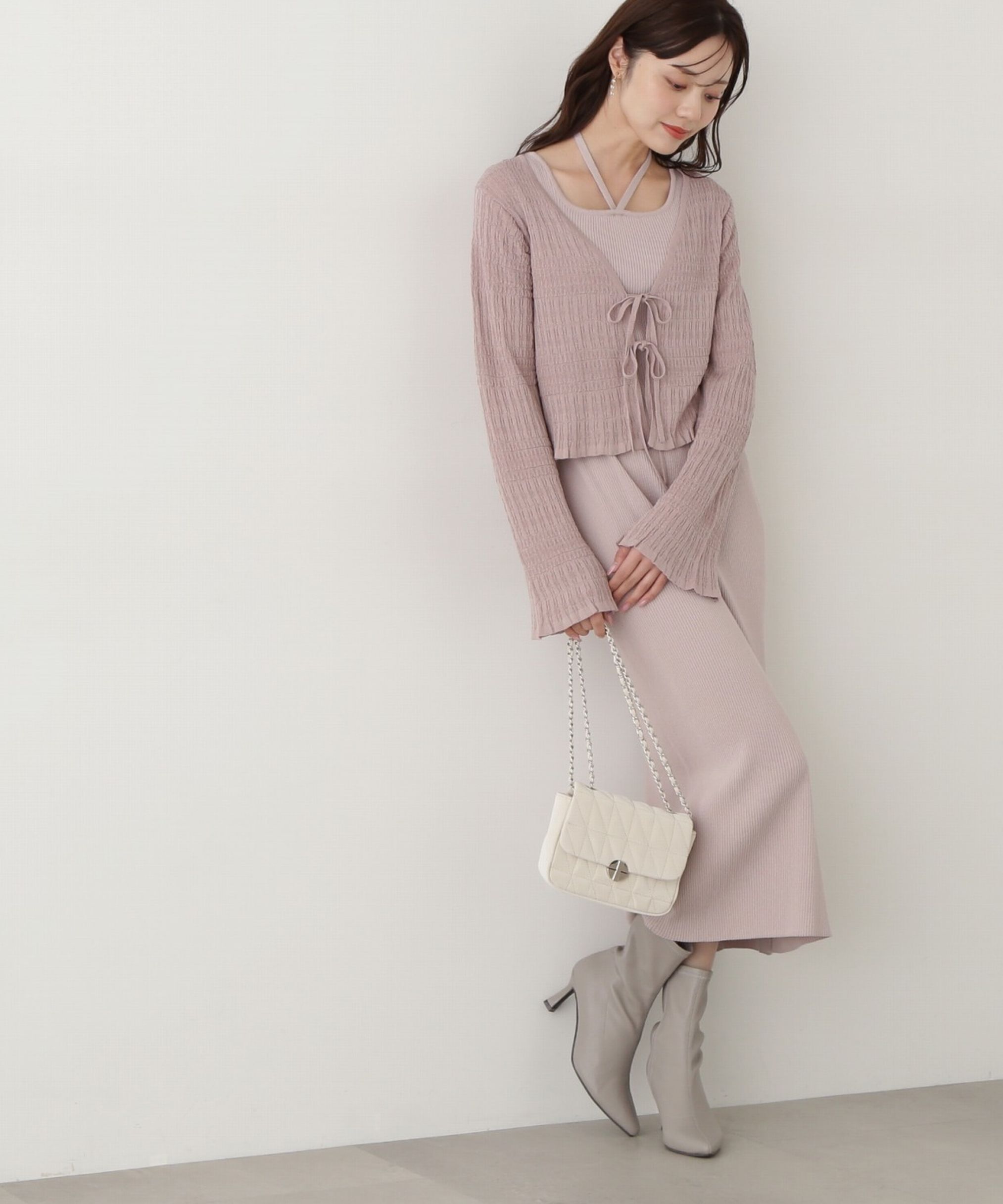 PROPORTION BODY DRESSING「《EDIT COLOGNE》シャーリング編みカーデセットニットワンピース」|ワンピース|