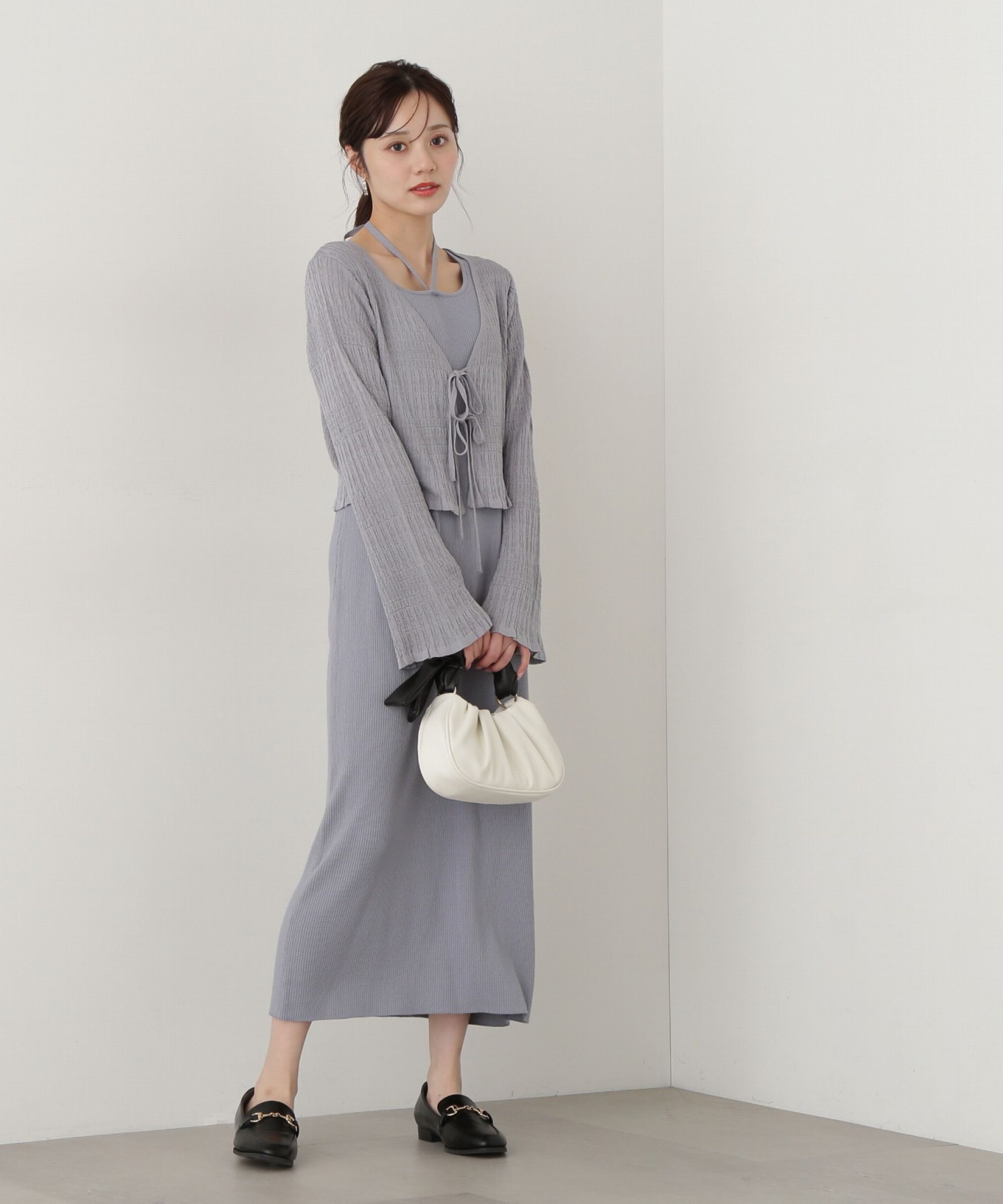 PROPORTION BODY DRESSING「《EDIT COLOGNE》シャーリング編みカーデセットニットワンピース」|ワンピース|ブルー&times;ブルー