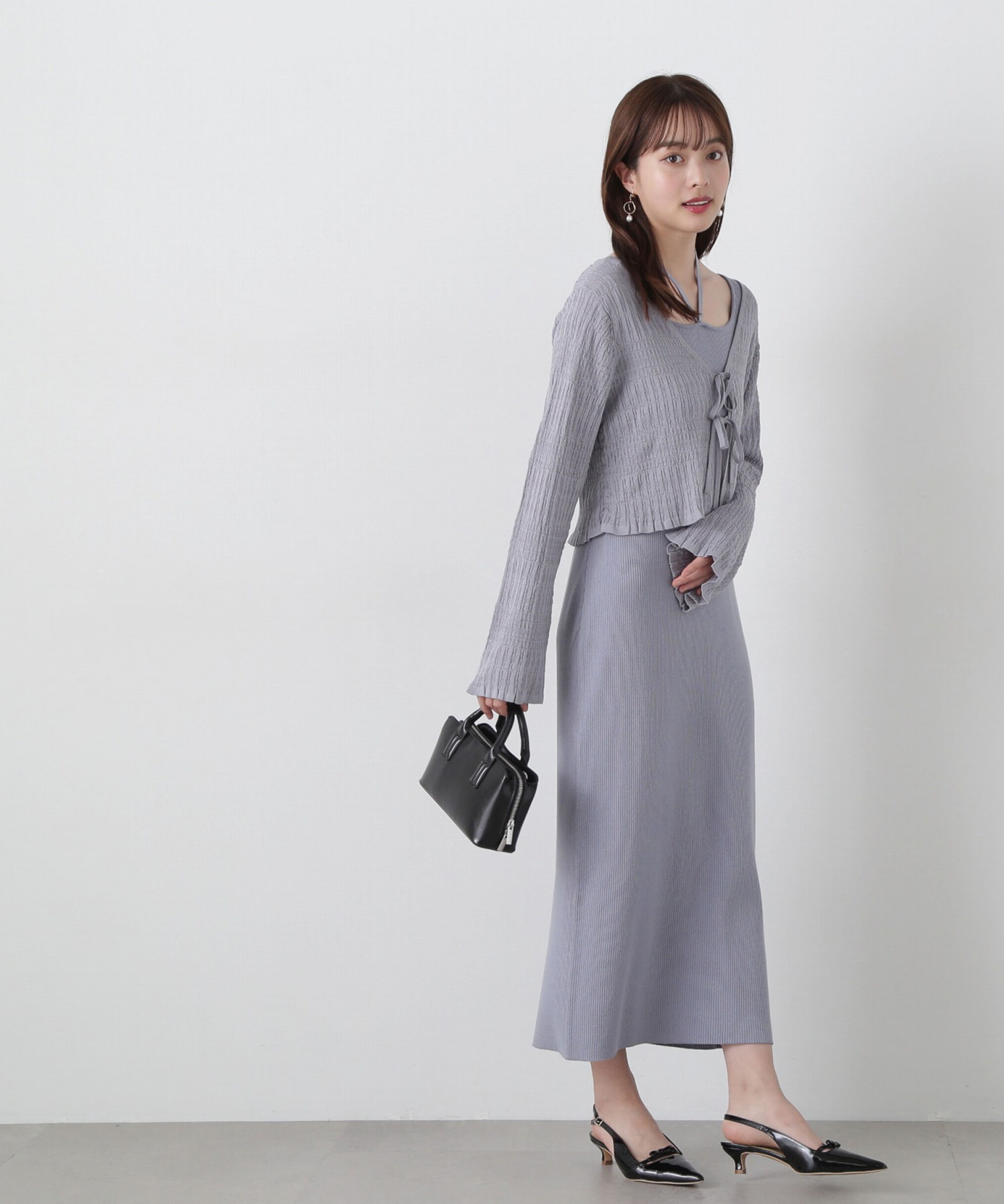 PROPORTION BODY DRESSING「《EDIT COLOGNE》シャーリング編みカーデセットニットワンピース」|ワンピース|