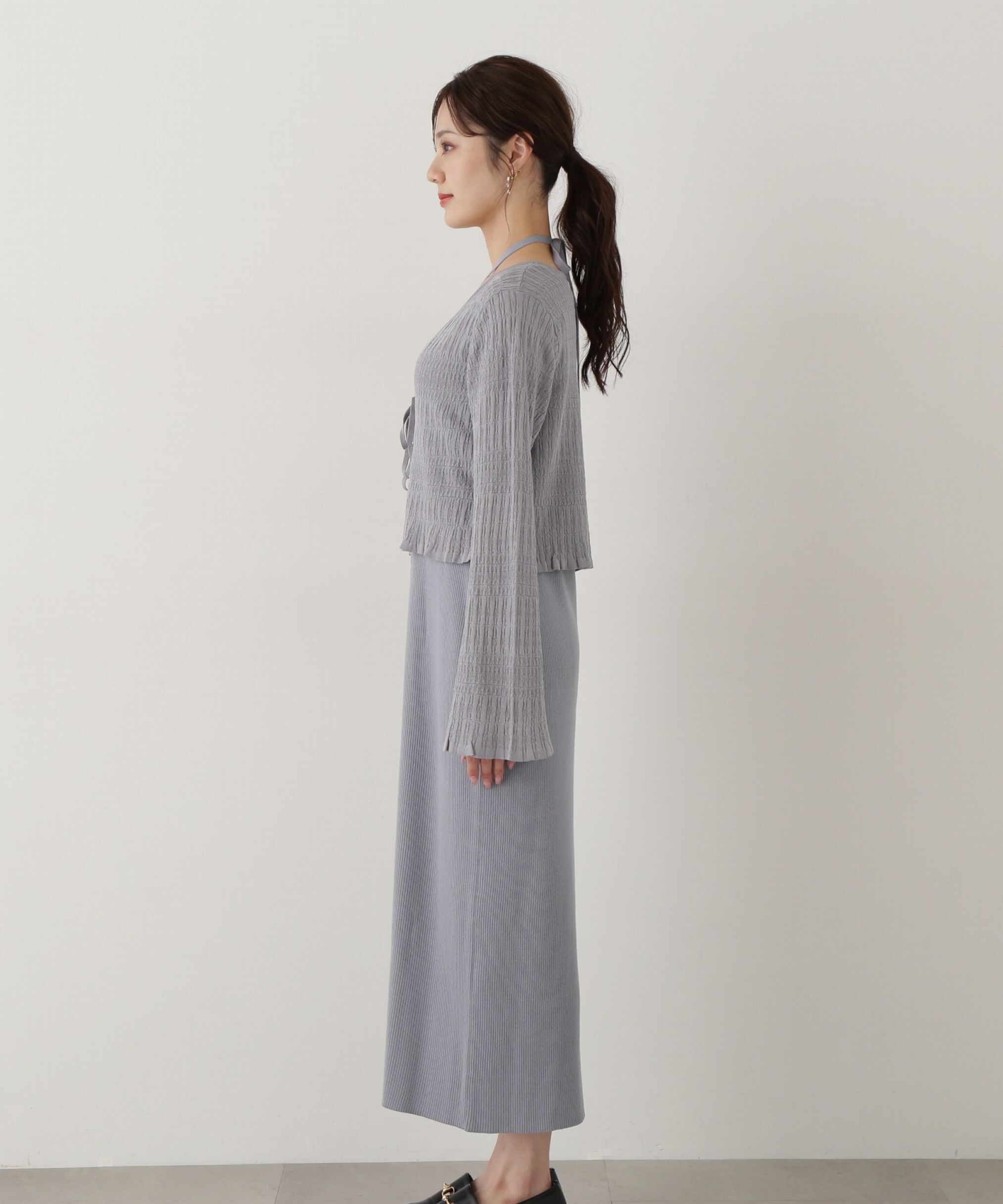 PROPORTION BODY DRESSING「《EDIT COLOGNE》シャーリング編みカーデセットニットワンピース」|ワンピース|