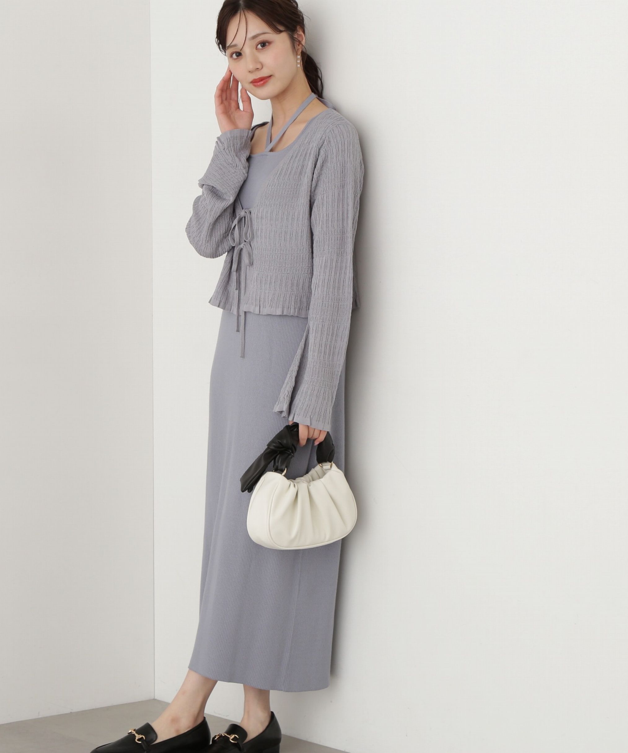 PROPORTION BODY DRESSING「《EDIT COLOGNE》シャーリング編みカーデセットニットワンピース」|ワンピース|