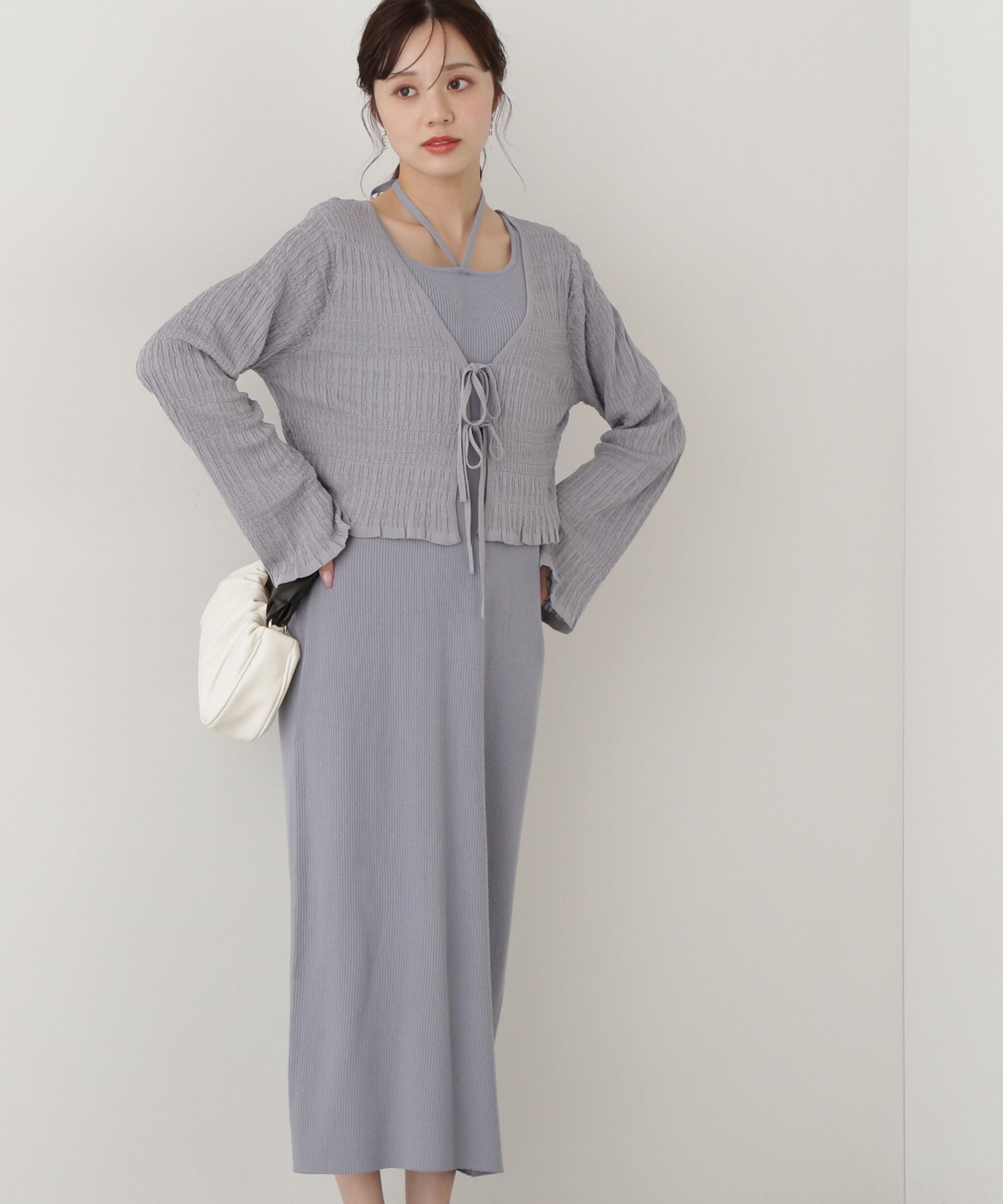 PROPORTION BODY DRESSING「《EDIT COLOGNE》シャーリング編みカーデセットニットワンピース」|ワンピース|