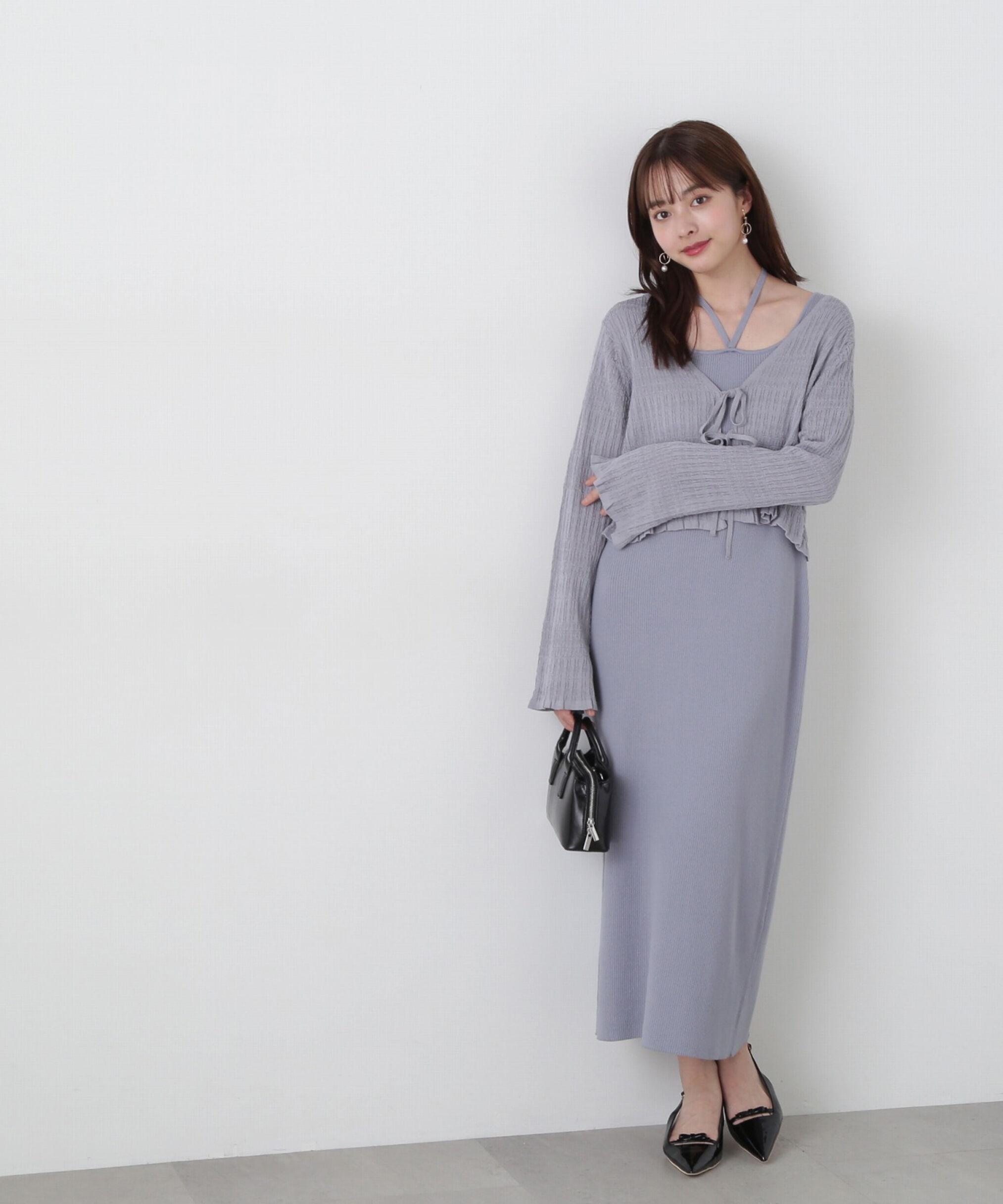 PROPORTION BODY DRESSING「《EDIT COLOGNE》シャーリング編みカーデセットニットワンピース」|ワンピース|