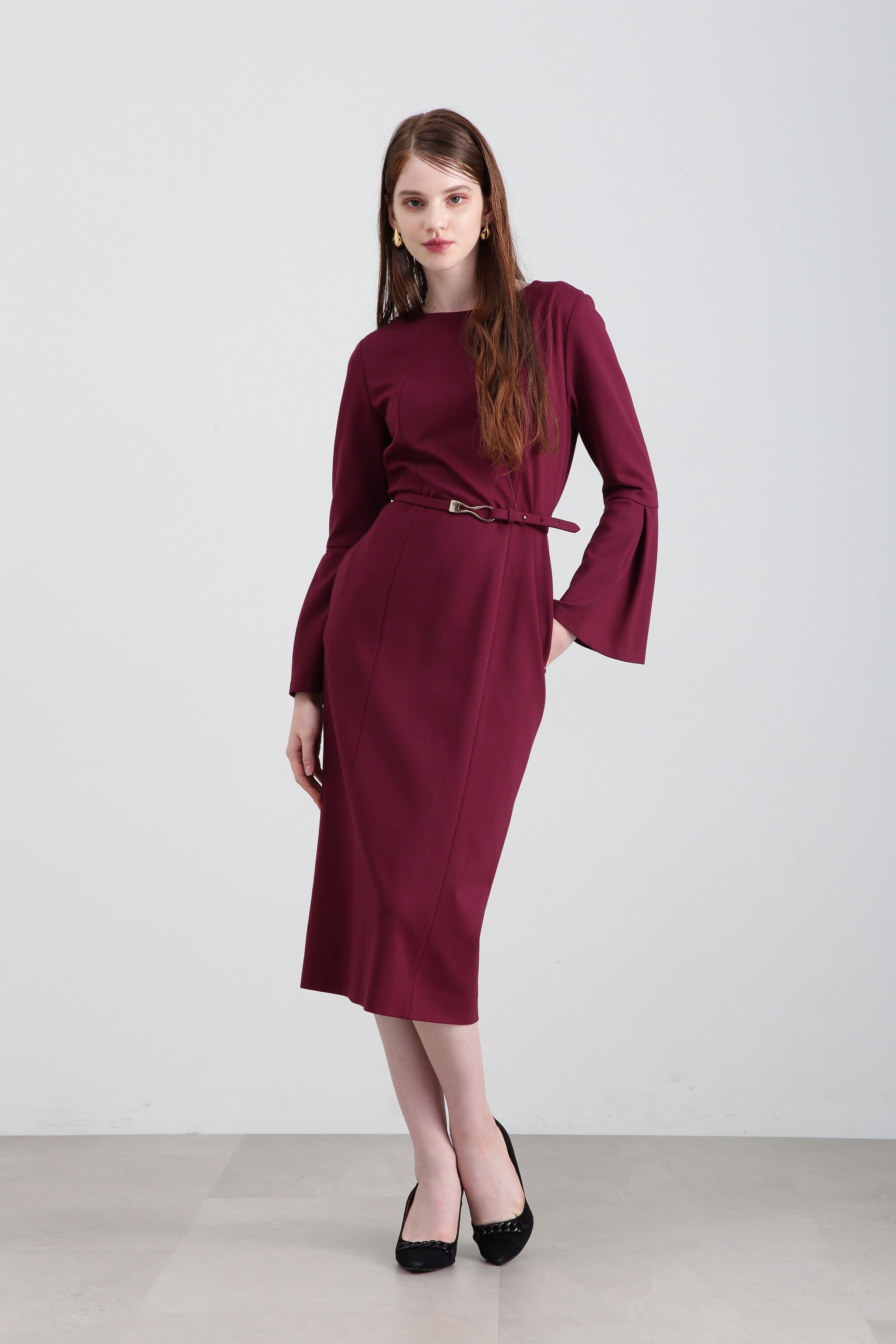  「◆ベルスリーブベルト付きワンピース」|ワンピース|