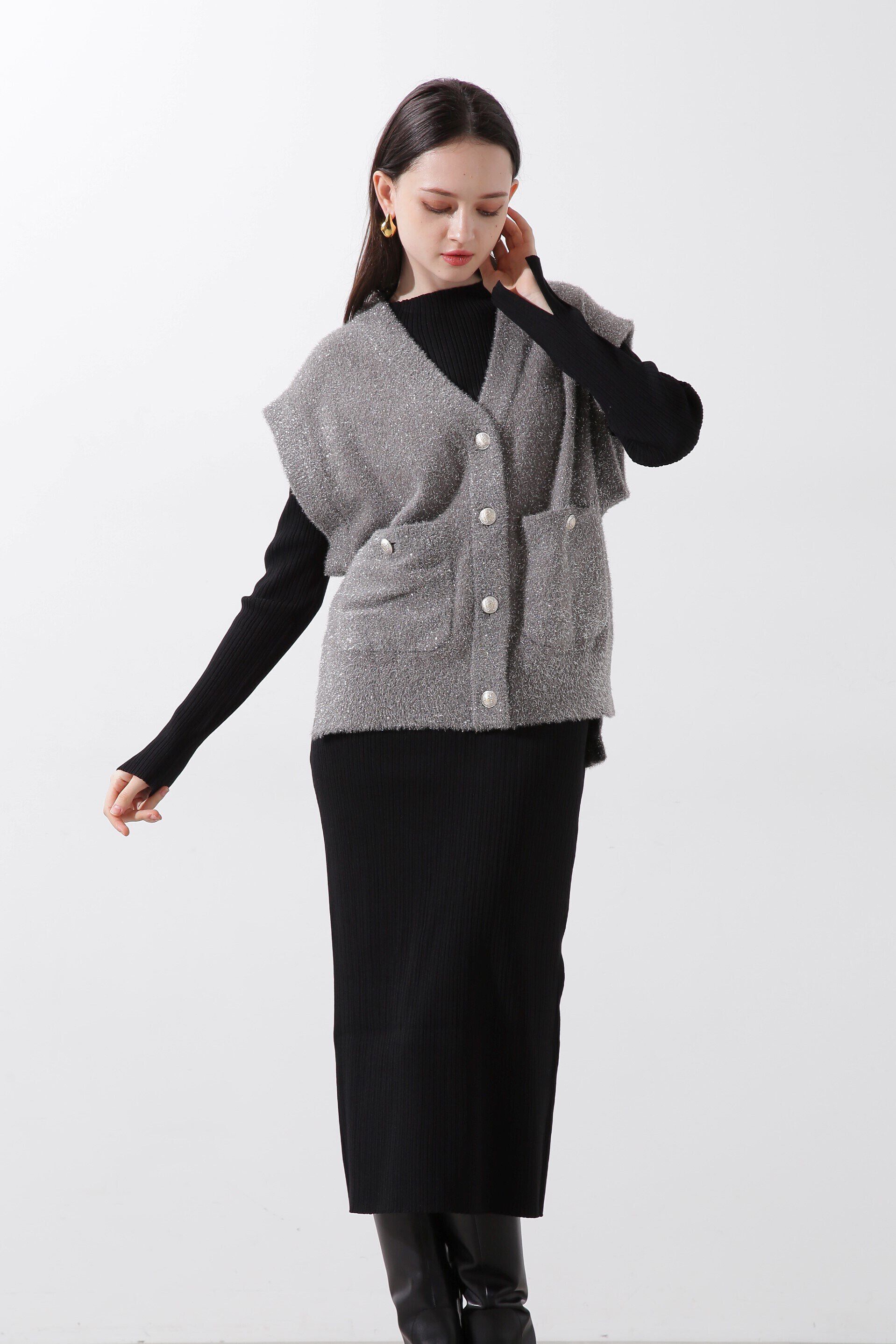  「ラメジレ付きニットワンピース」|ワンピース|