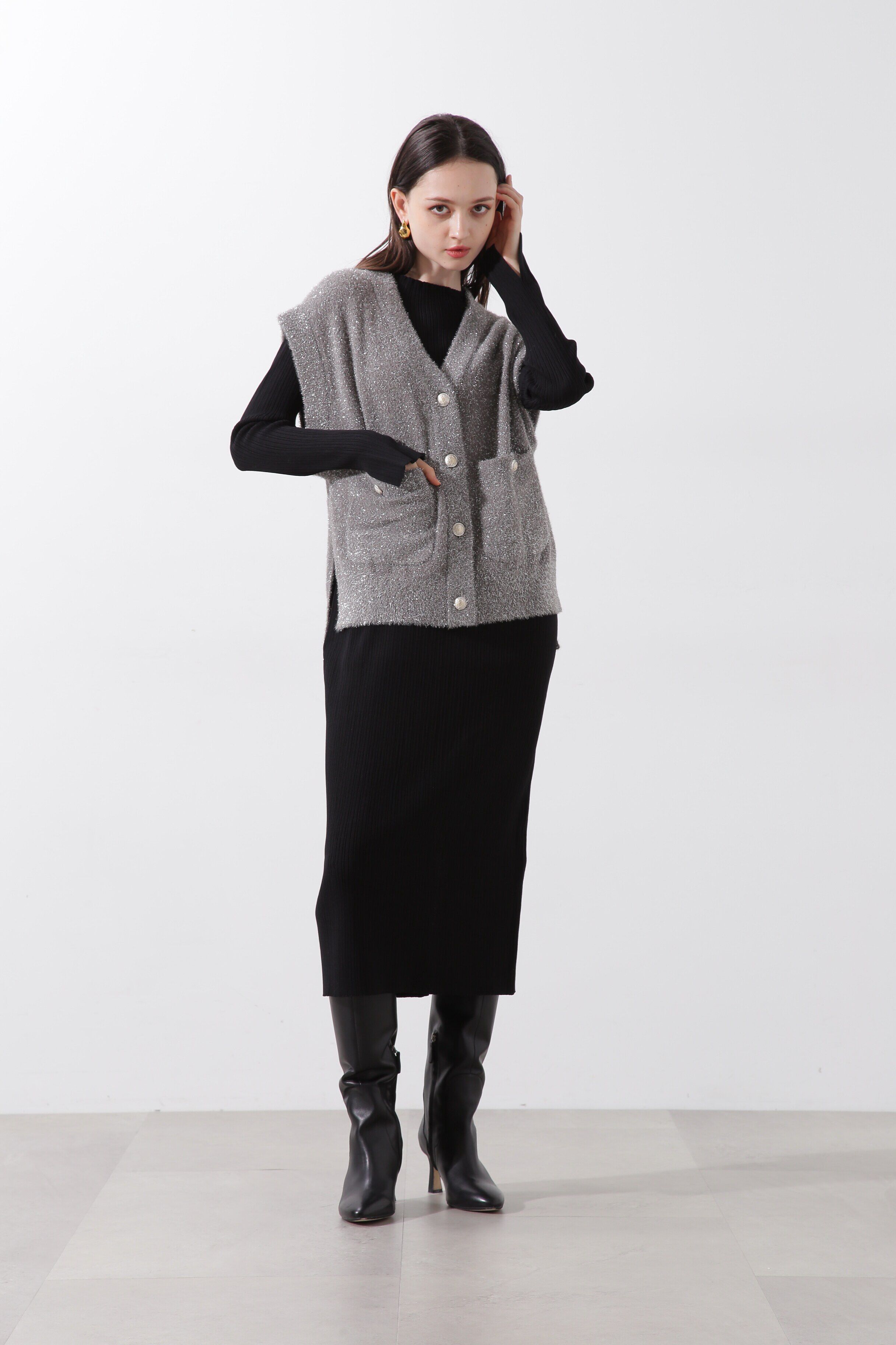  「ラメジレ付きニットワンピース」|ワンピース|