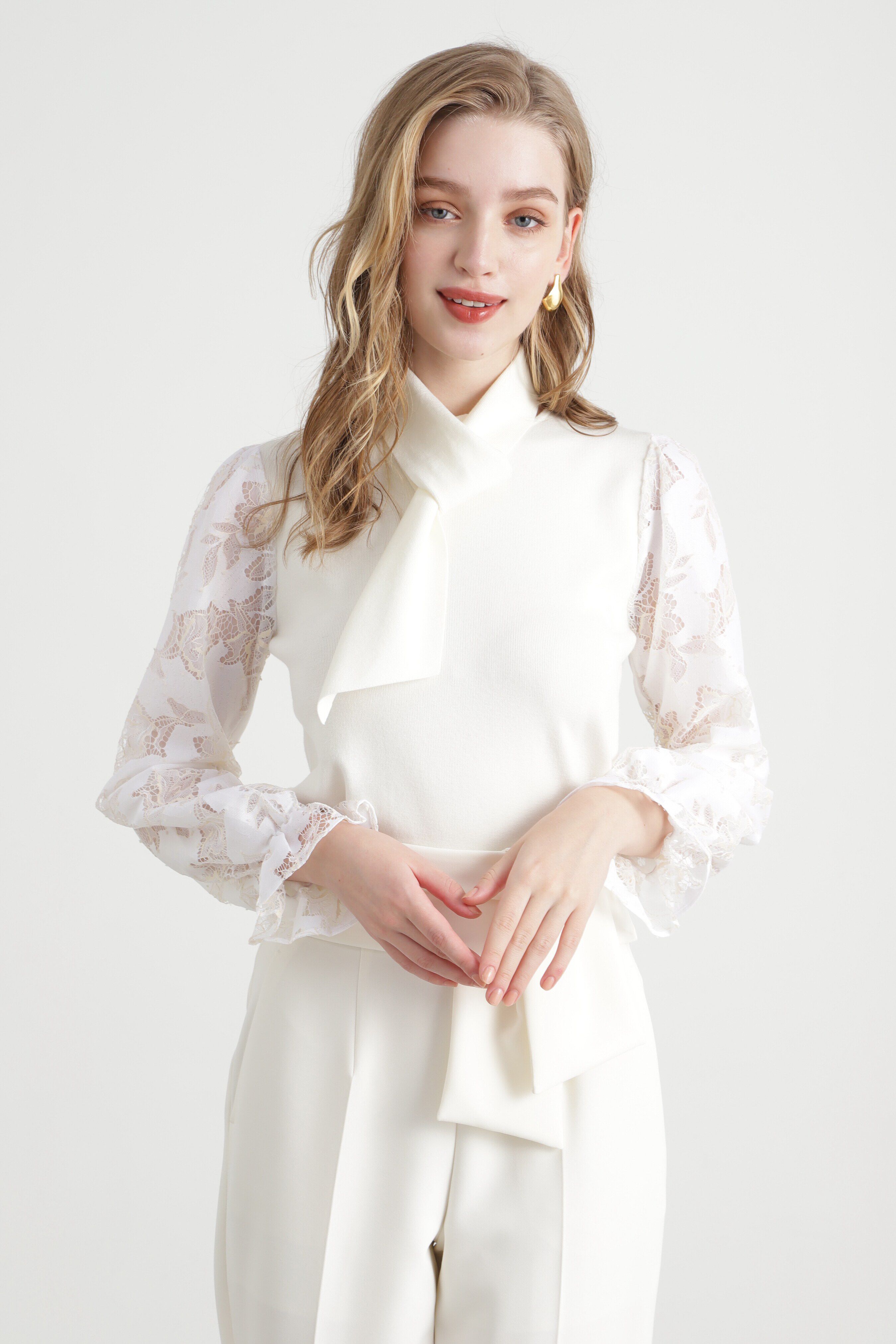  「◆レースコンビニットプルオーバー」|ニット・セーター|ホワイト