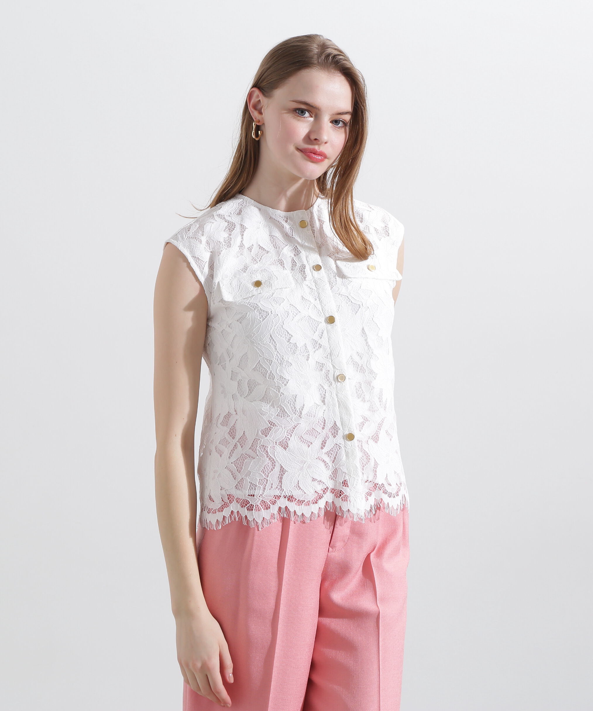  「◆フラップポケットレースブラウス」|シャツ・ブラウス|ホワイト