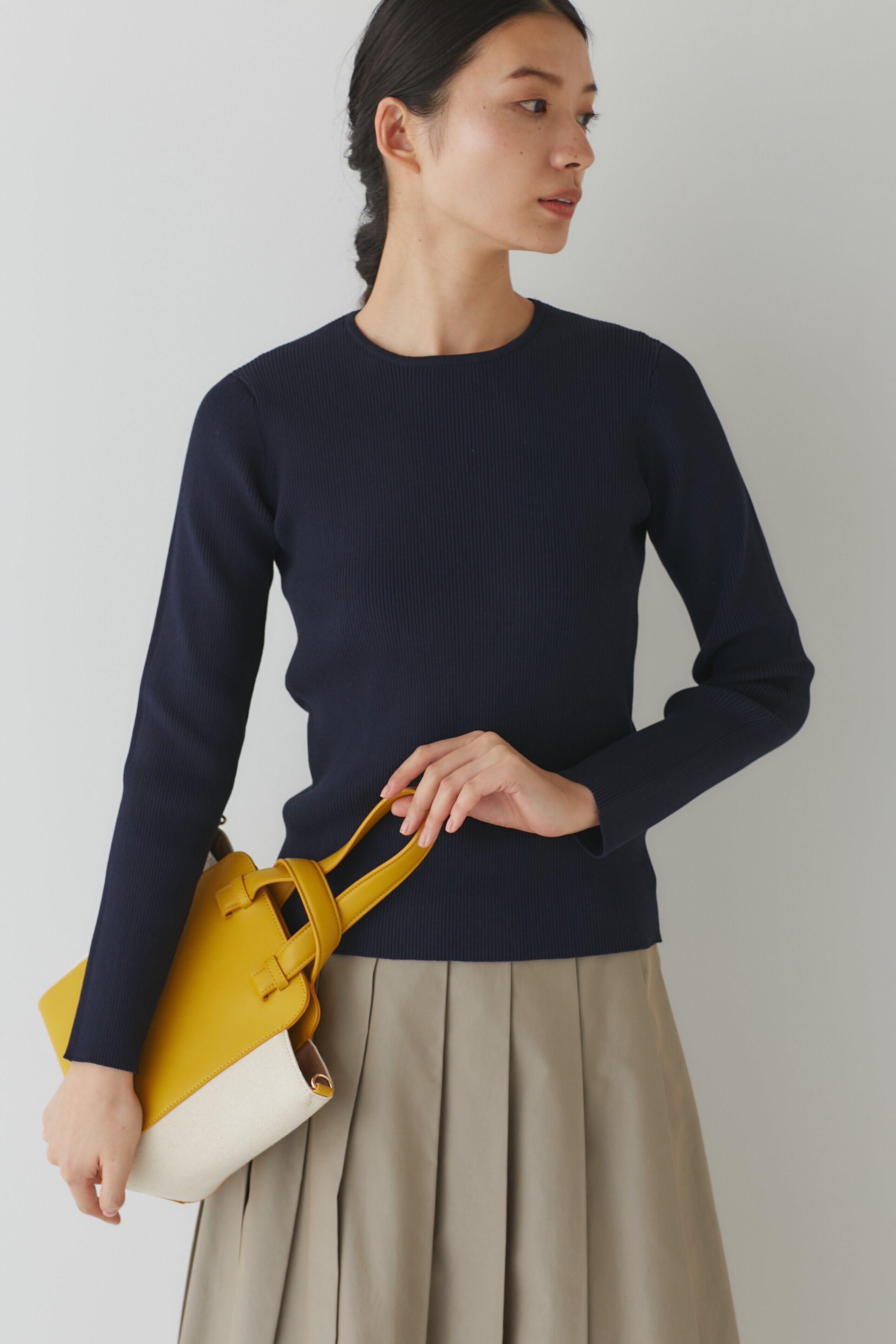  「◆コンパクトリブニットトップス」|ニット・セーター|ネイビー