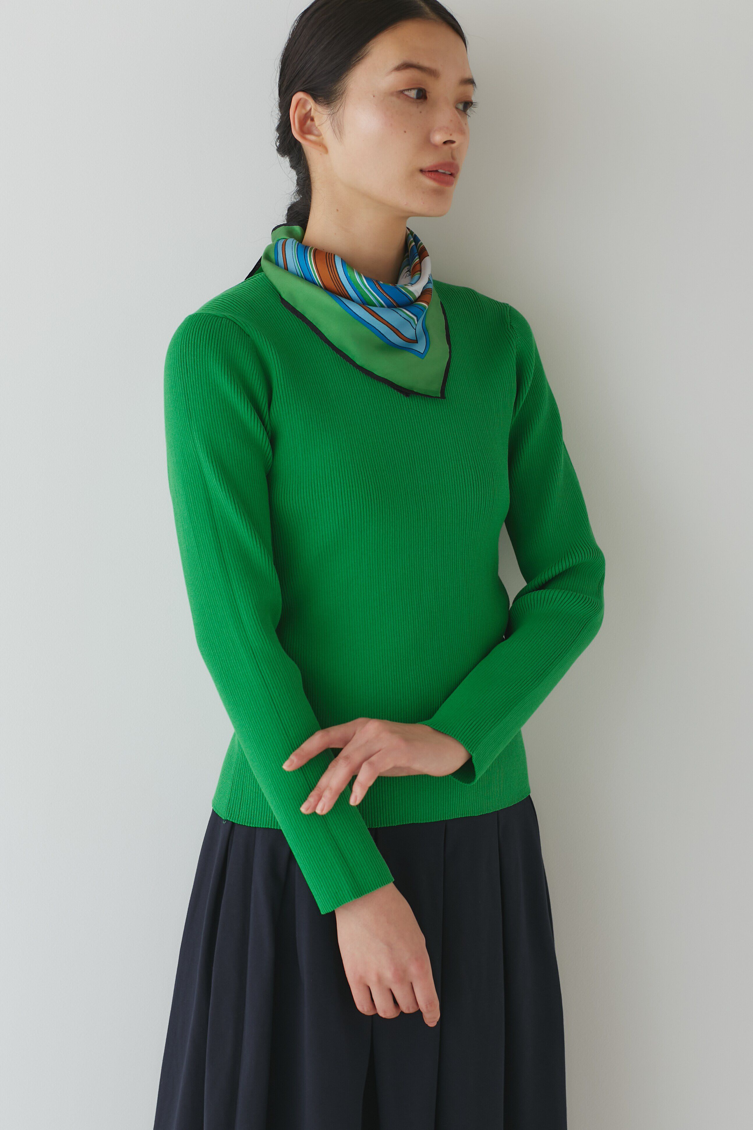  「◆コンパクトリブニットトップス」|ニット・セーター|グリーン