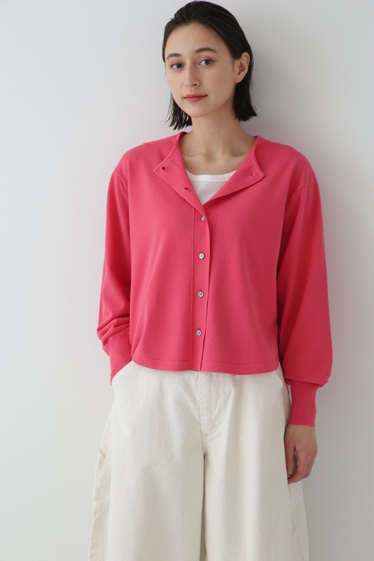  「◆コットンプレーティングカーディガン」|ニット・セーター|ピンク