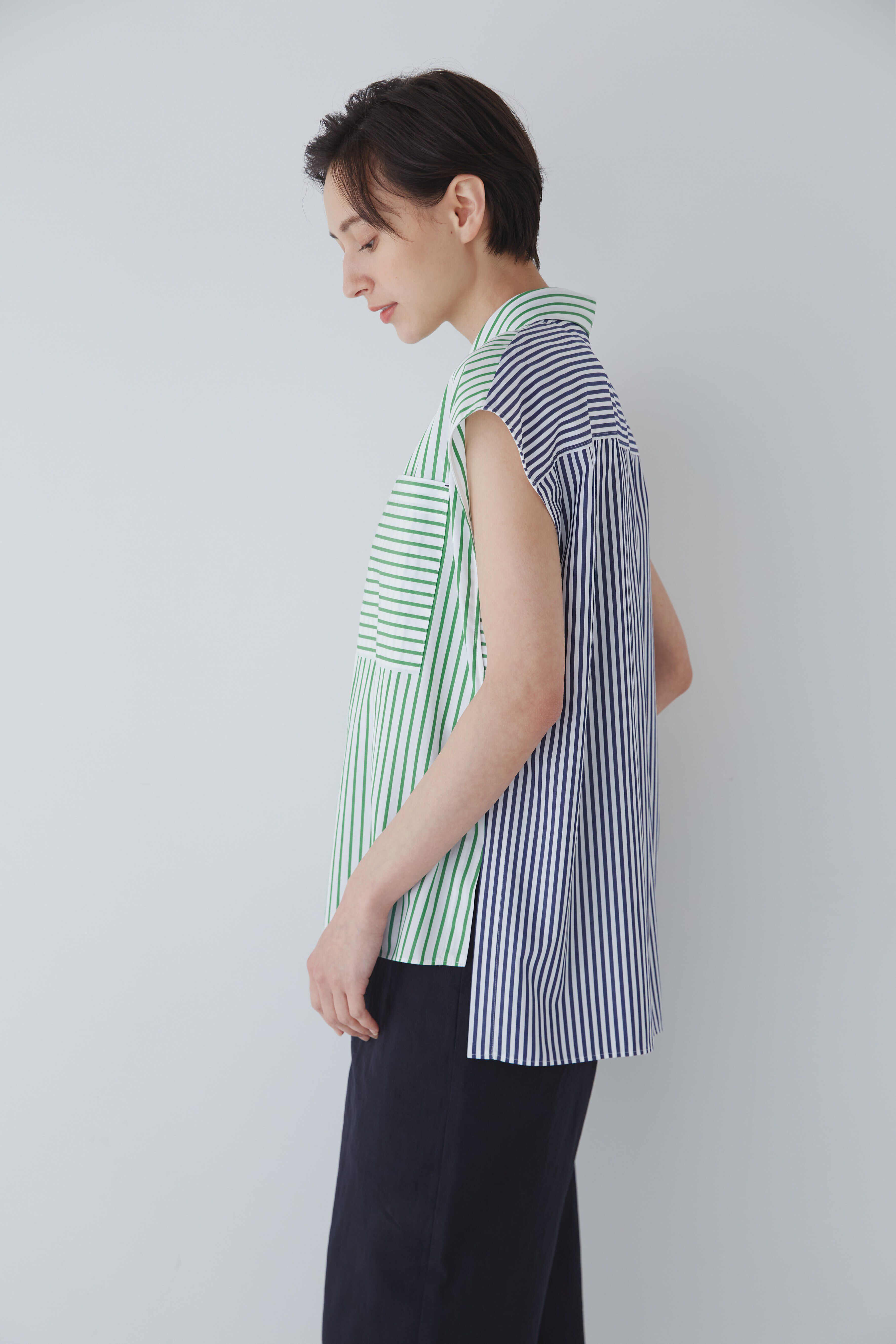  「◆バイカラーストライプブラウス」|シャツ・ブラウス|