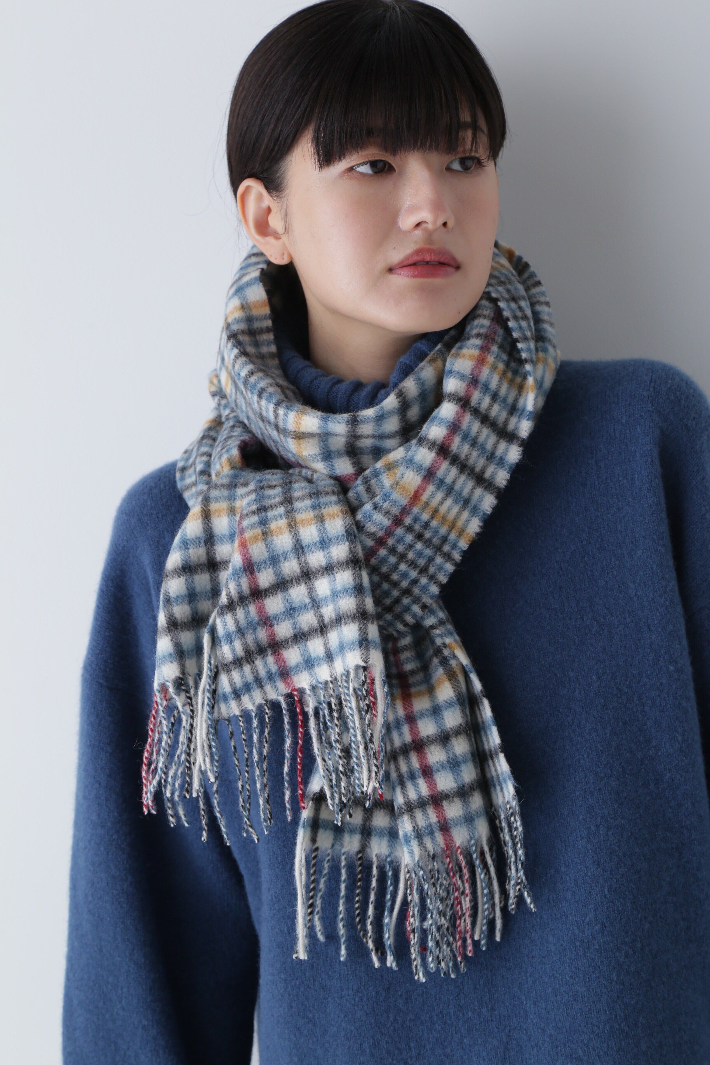  「◆マルチカラーチェックマフラー」|バンダナ・スカーフ|グレー3