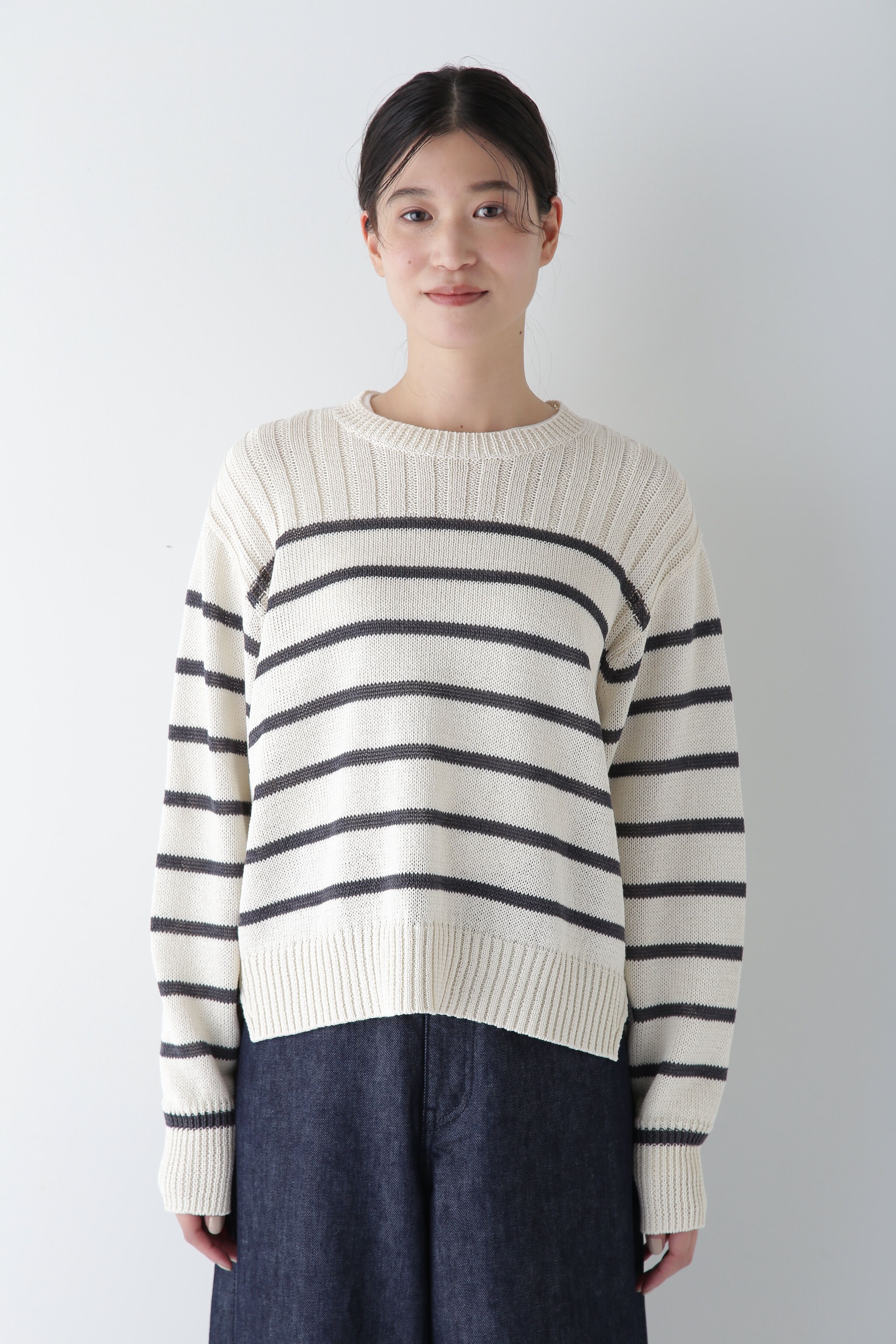  「◆【ウォッシャブル】ギマコットン編地コンビプルオーバー」|ニット・セーター|