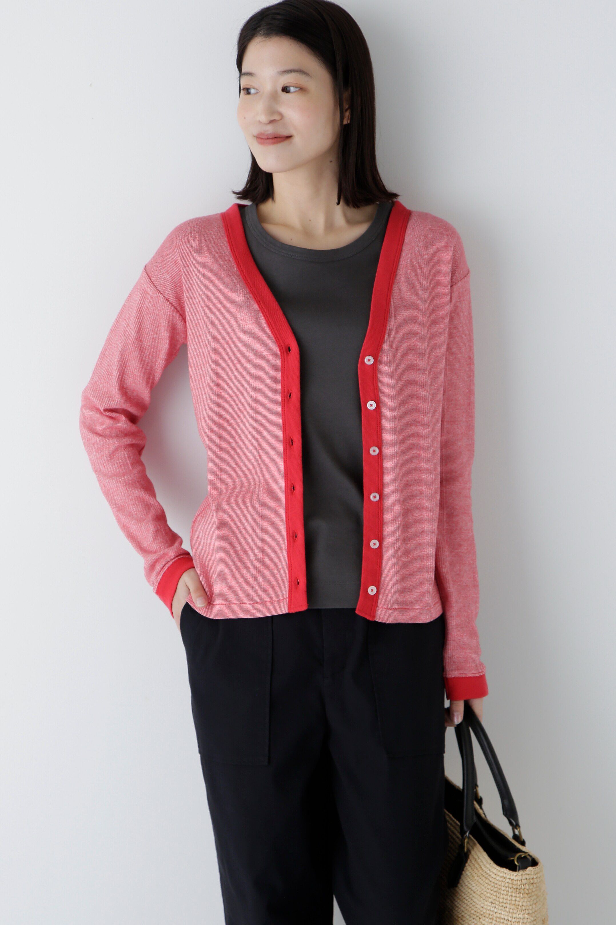  「◆パネルリブＶネックカーディガン」|Tシャツ・カットソー|レッドBD3