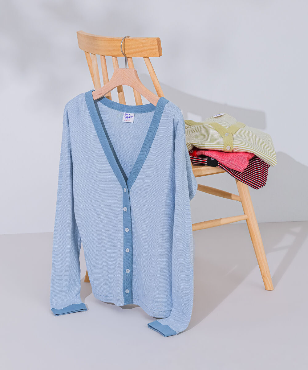  「◆パネルリブＶネックカーディガン」|Tシャツ・カットソー|ブルーBD3