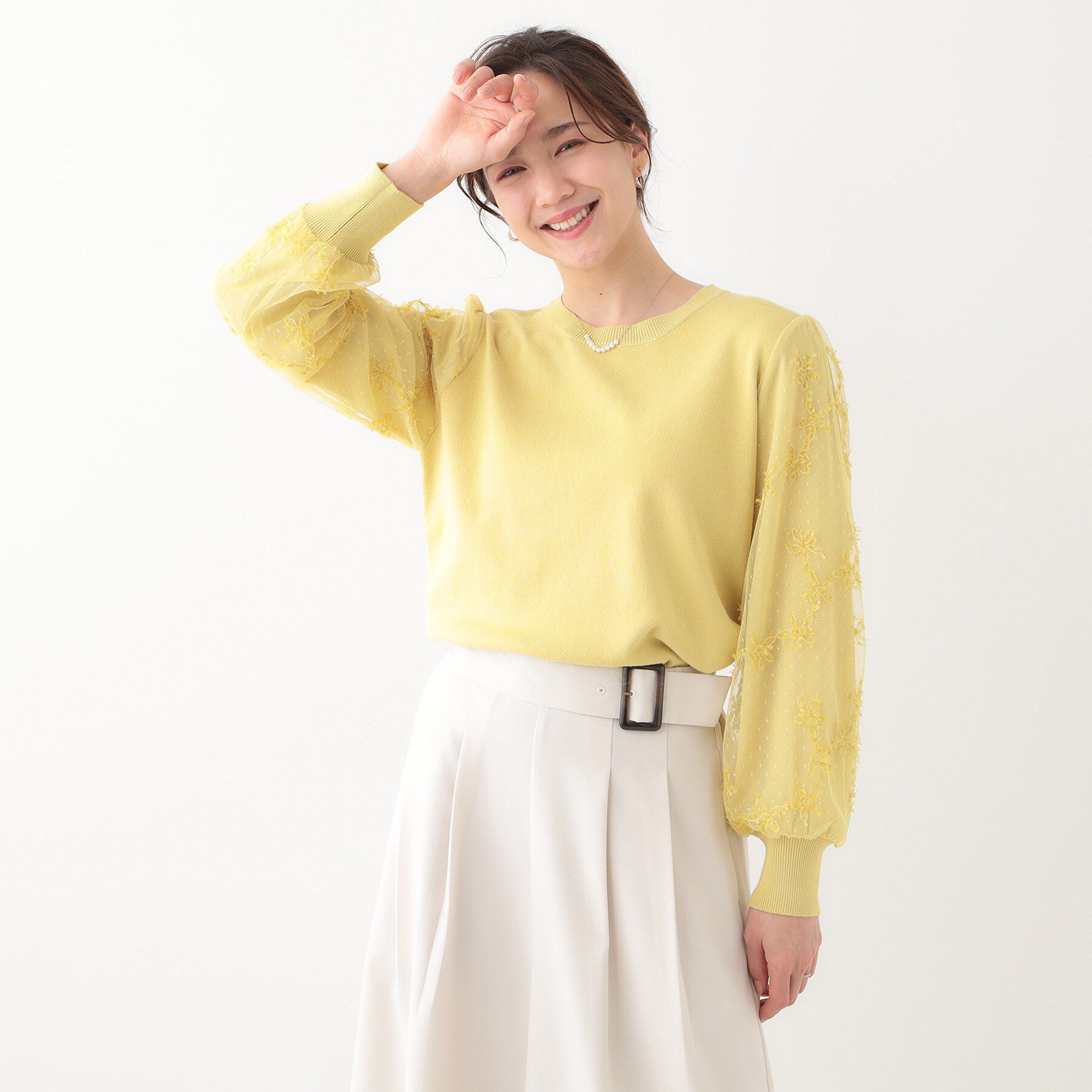 SHOO･LA･RUE「【S-LL】1枚で華やかになる お袖レースドッキングニット」|ニット・セーター|