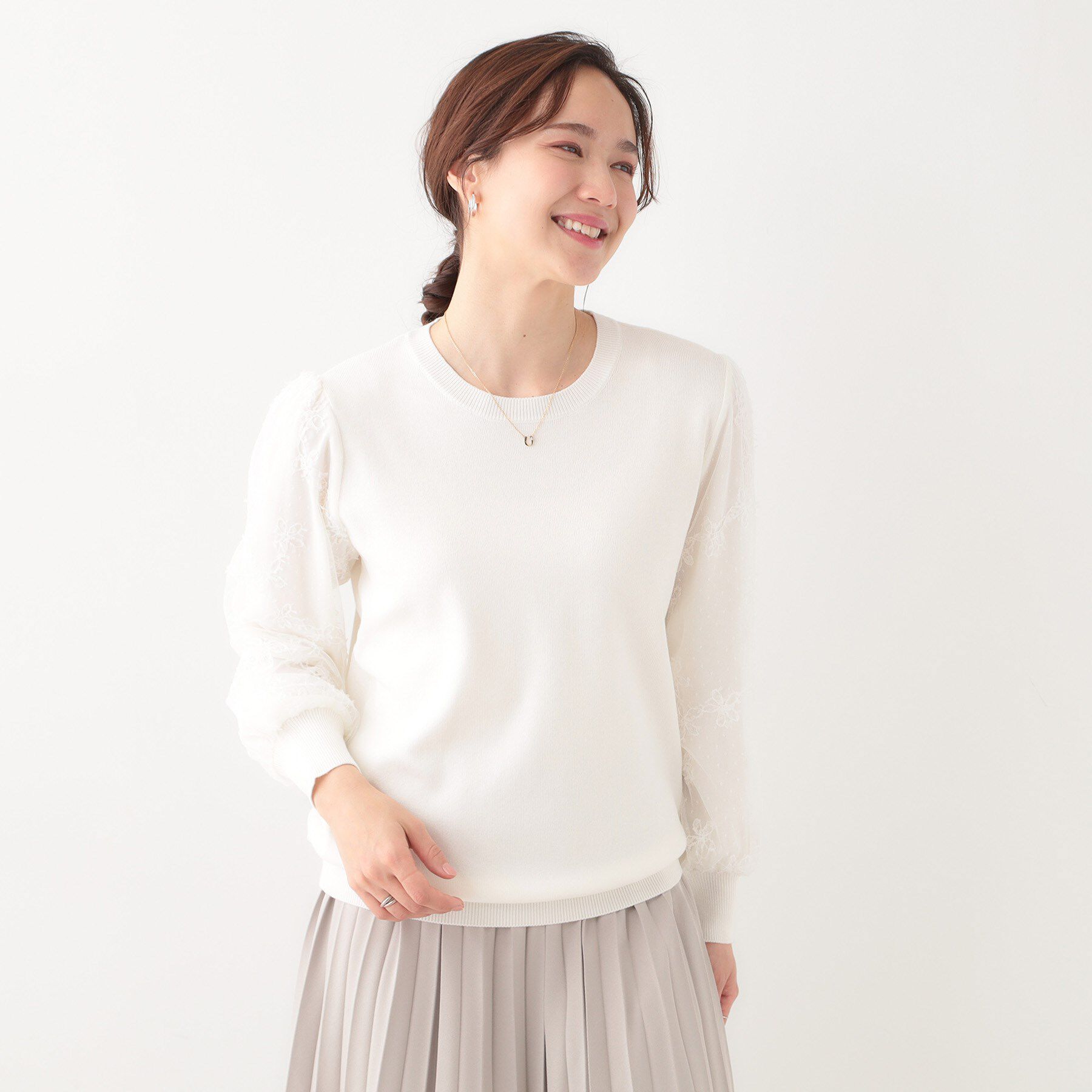 SHOO･LA･RUE「【S-LL】1枚で華やかになる お袖レースドッキングニット」|ニット・セーター|