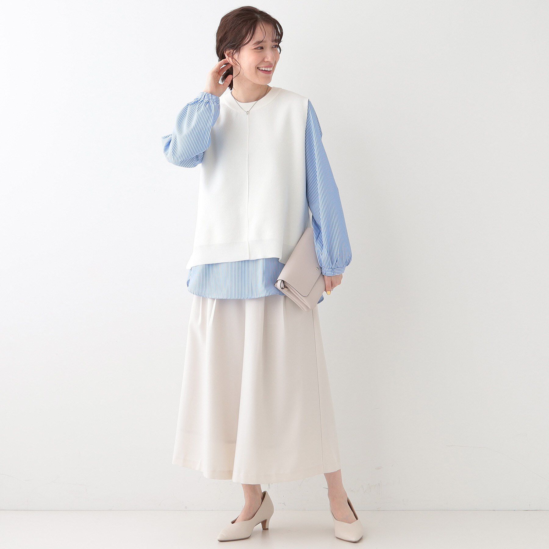 SHOO･LA･RUE「【S-LL/2点セット】着回し自在 ニットベスト＋フレアブラウス」|その他|