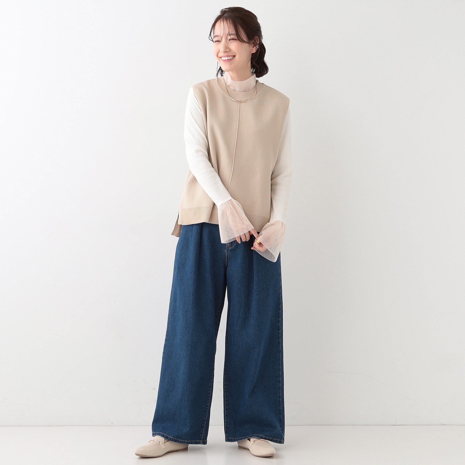 SHOO･LA･RUE「【S-LL/2点セット】着回し自在 ニットベスト＋フレアブラウス」|その他|