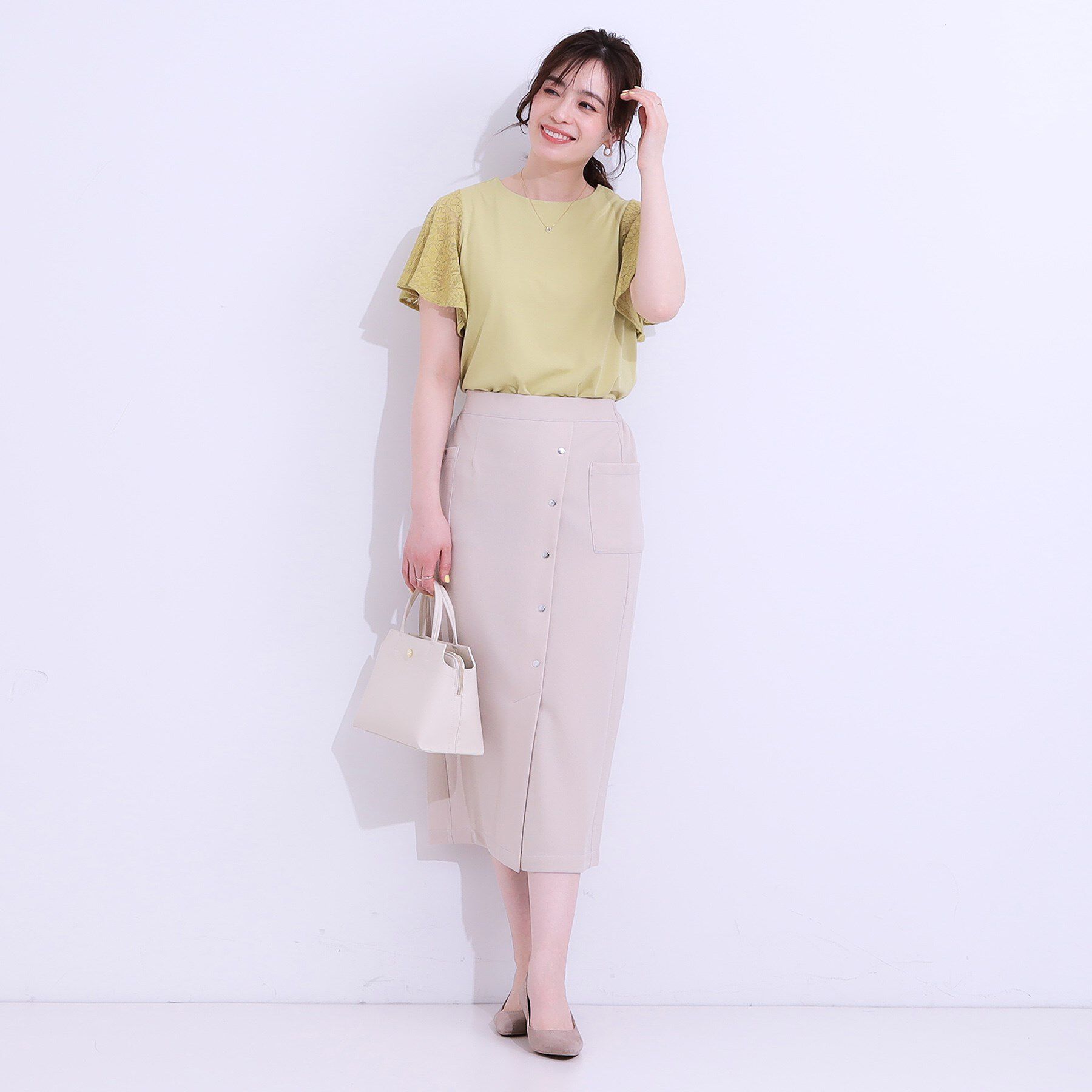 SHOO･LA･RUE「【S-LL】カジュアルにもきれいめにも ドット釦カーゴナロースカート」|スカート|