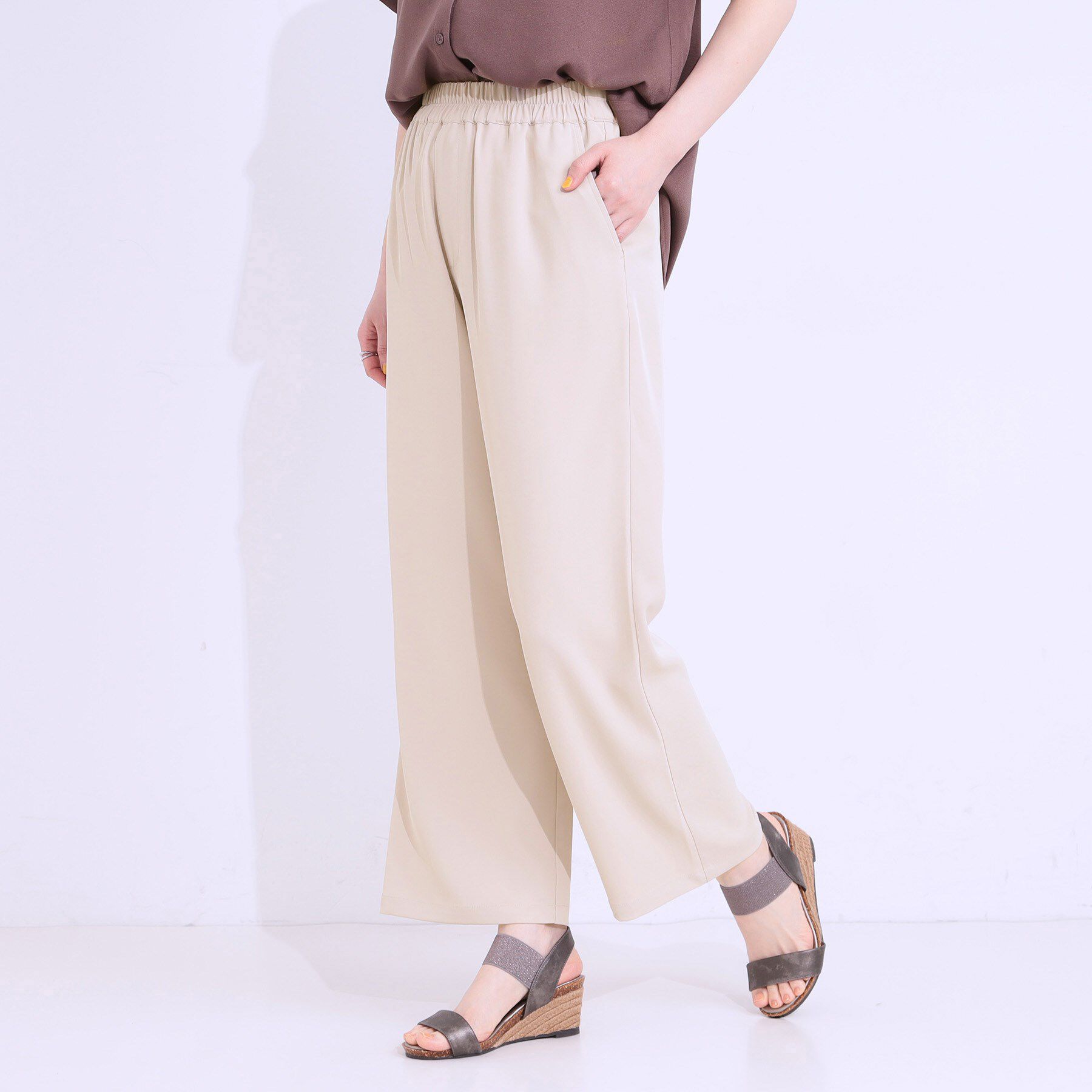 SHOO･LA･RUE「【洗える/ひんやり/UV/SS-3L】さらさらぷるんワイドパンツ」|その他|