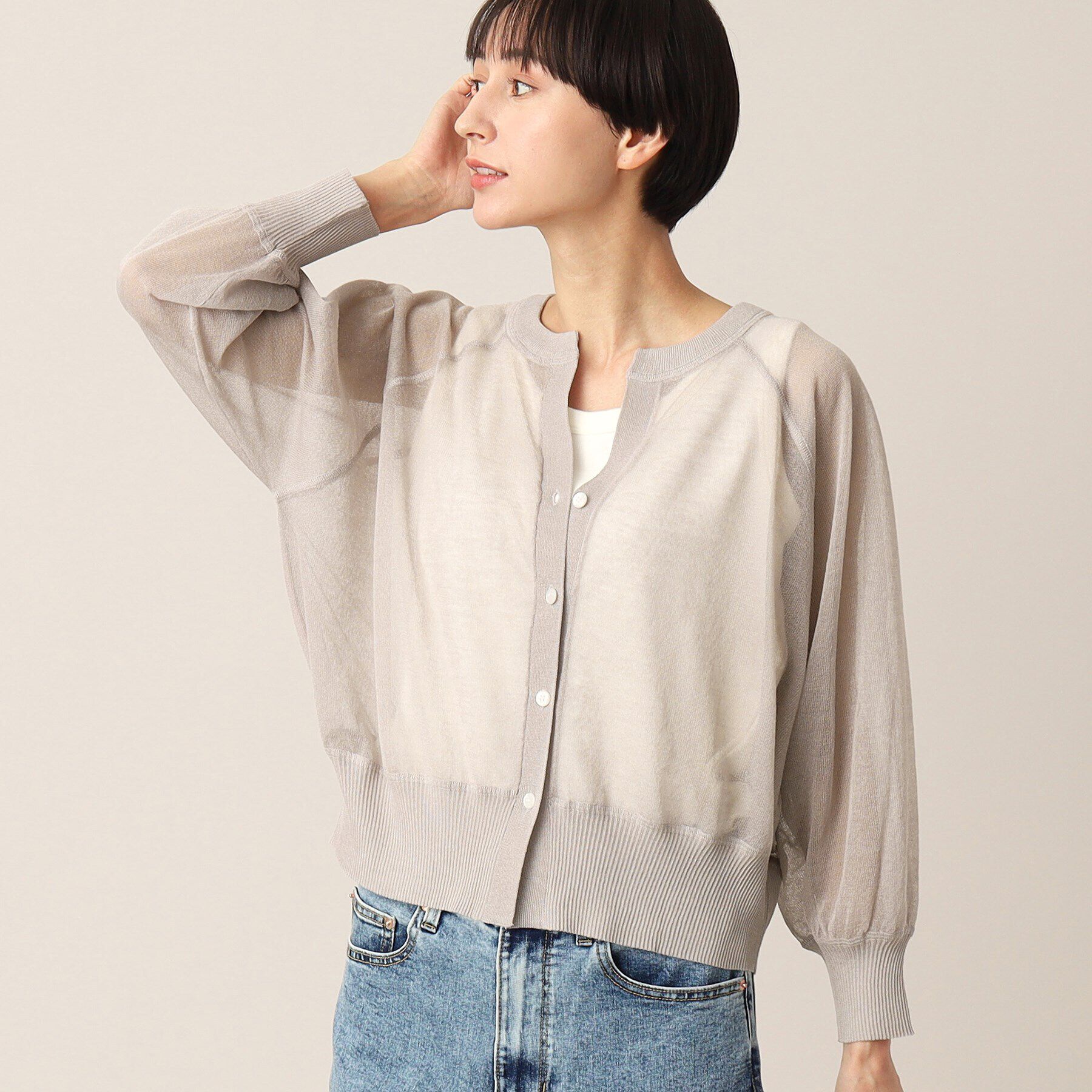 Dessin「【洗える】シースルースリットネックカーディガン」|カーディガン|