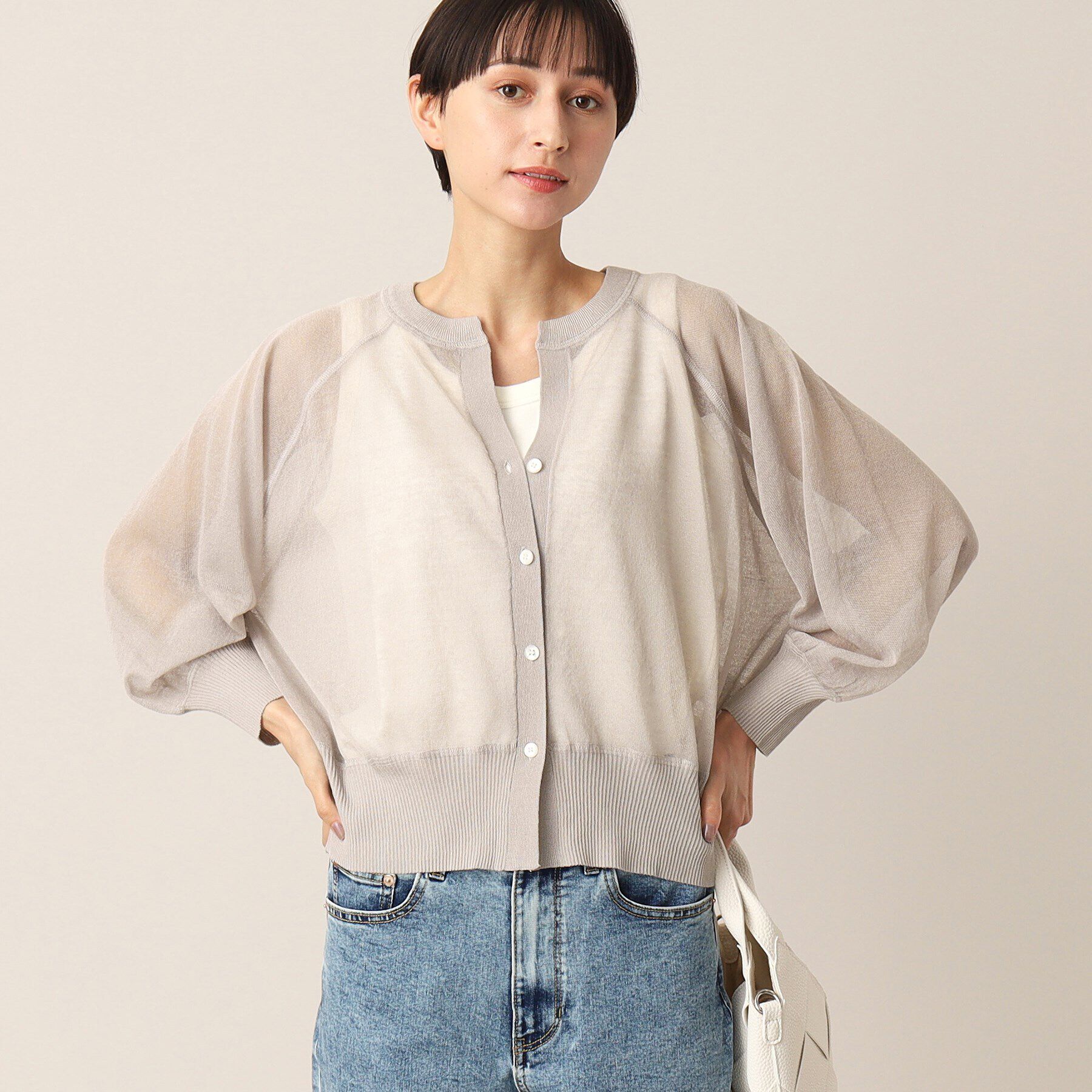 Dessin「【洗える】シースルースリットネックカーディガン」|カーディガン|ライトベージュ(05