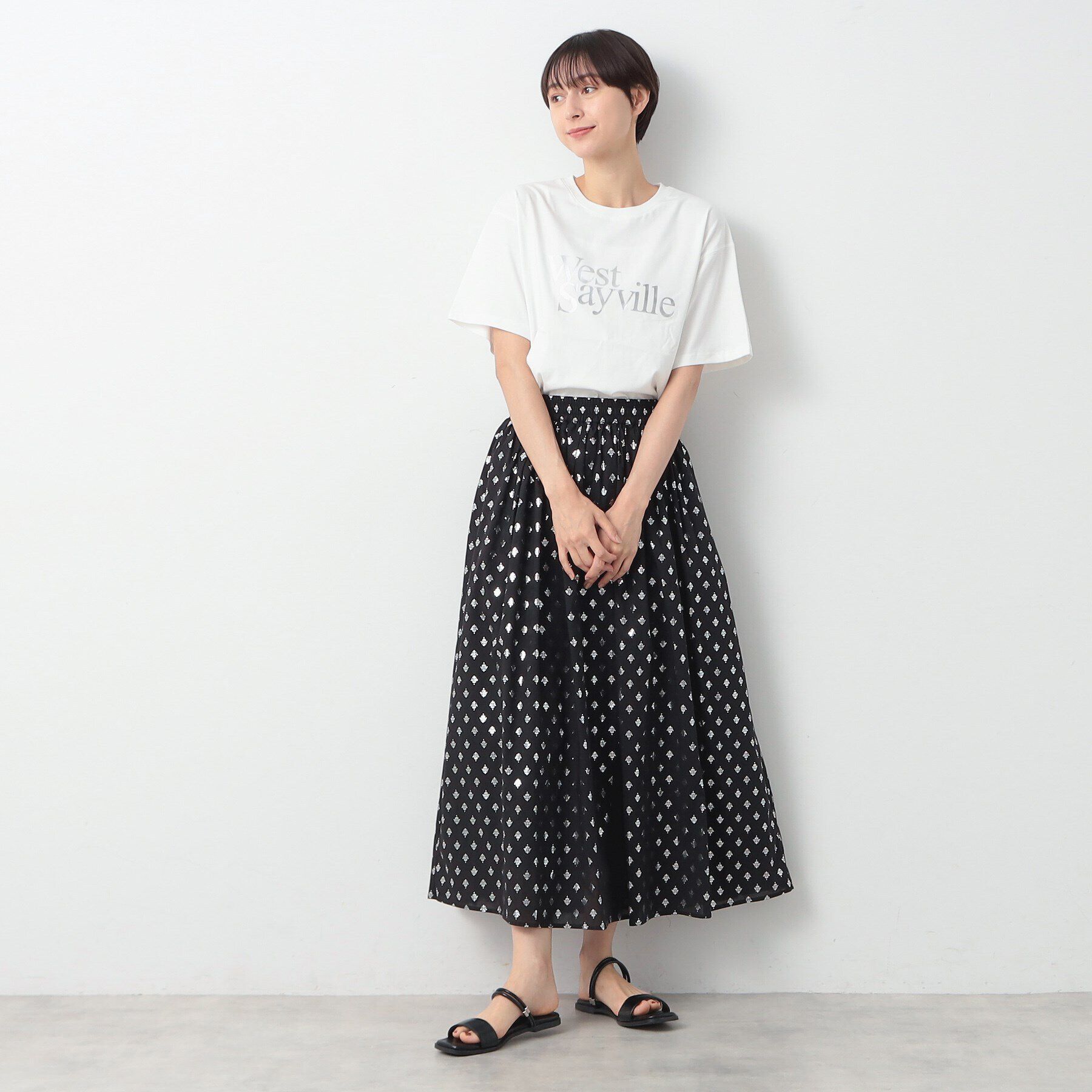 Dessin「【洗える】箔プリントギャザースカート」|スカート|