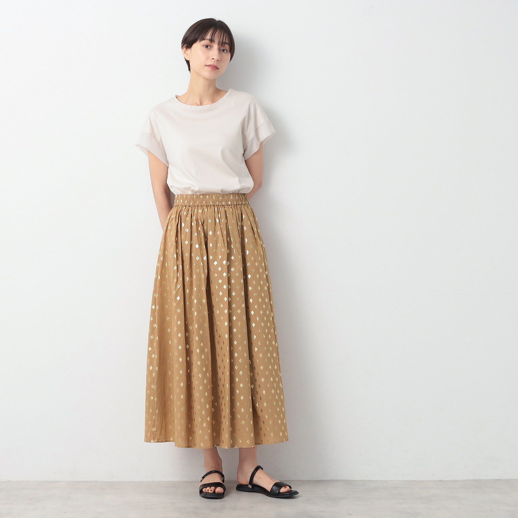 Dessin「【洗える】箔プリントギャザースカート」|スカート|