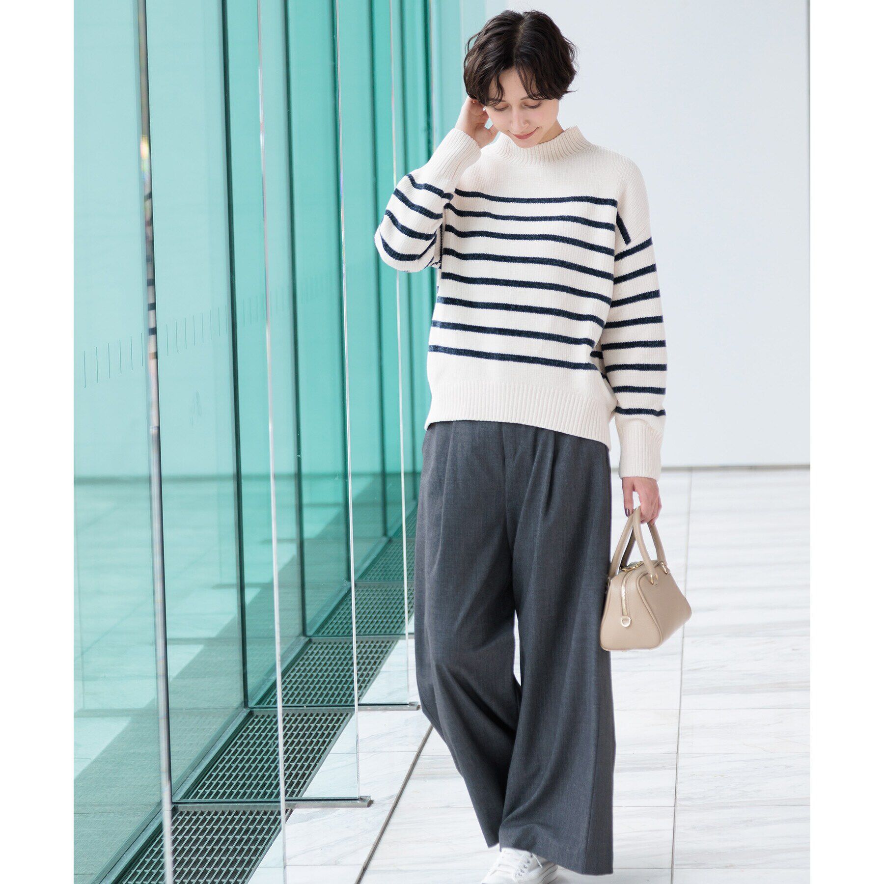 Dessin「【洗える・4サイズ展開・トレンド】ハイネックベロアモールニット（XS～L）」|ニット・セーター|