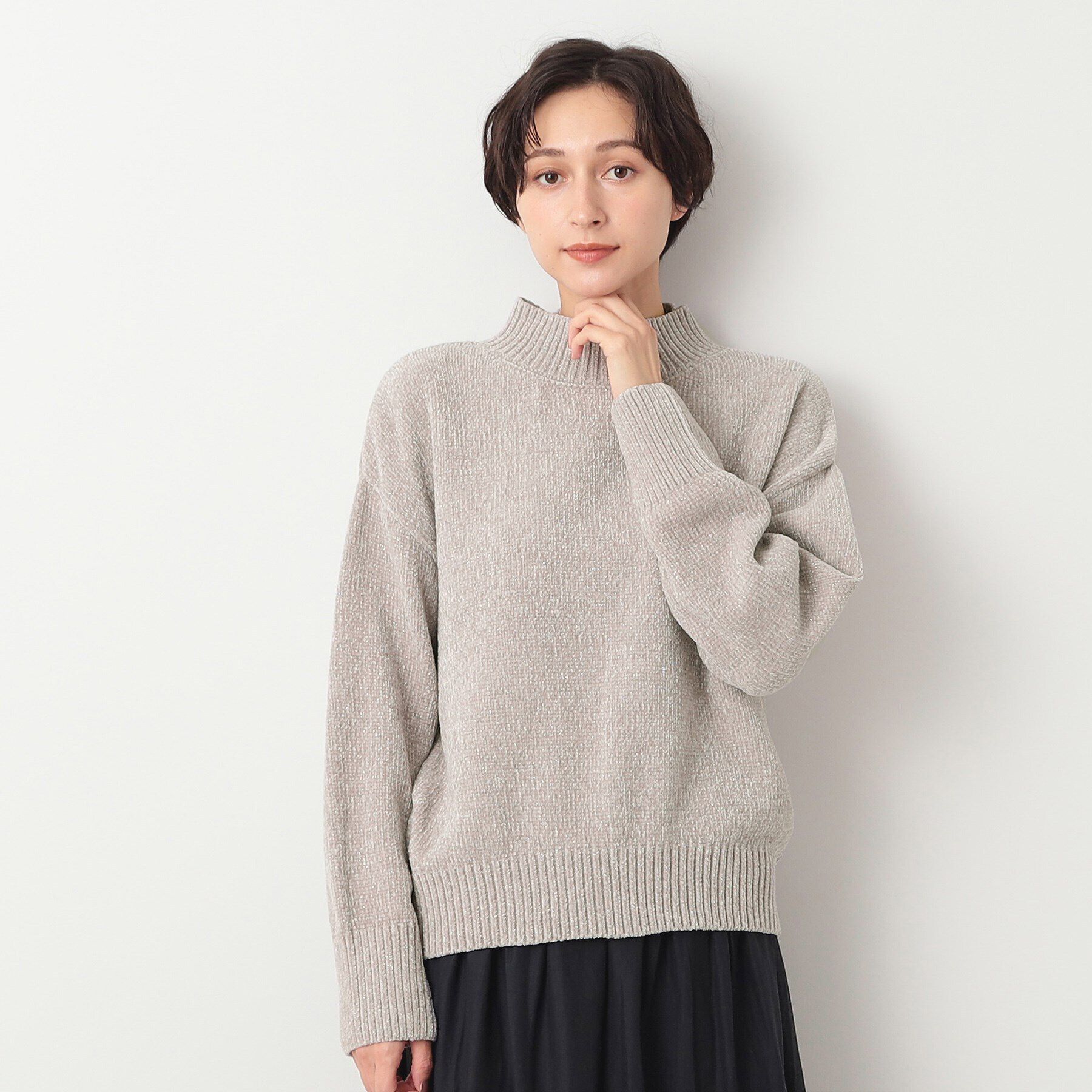 Dessin「【洗える・4サイズ展開・トレンド】ハイネックベロアモールニット（XS～L）」|ニット・セーター|