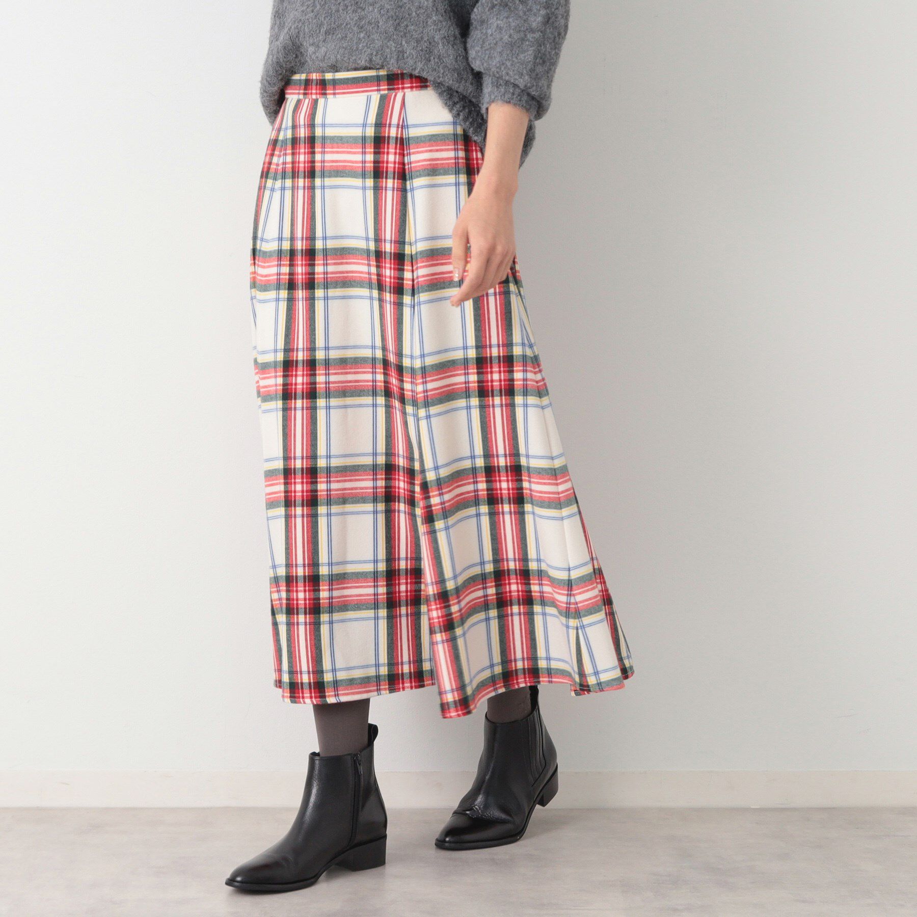 Dessin「【洗える】起毛チェック柄切替フレアースカート（XS～L）」|スカート|