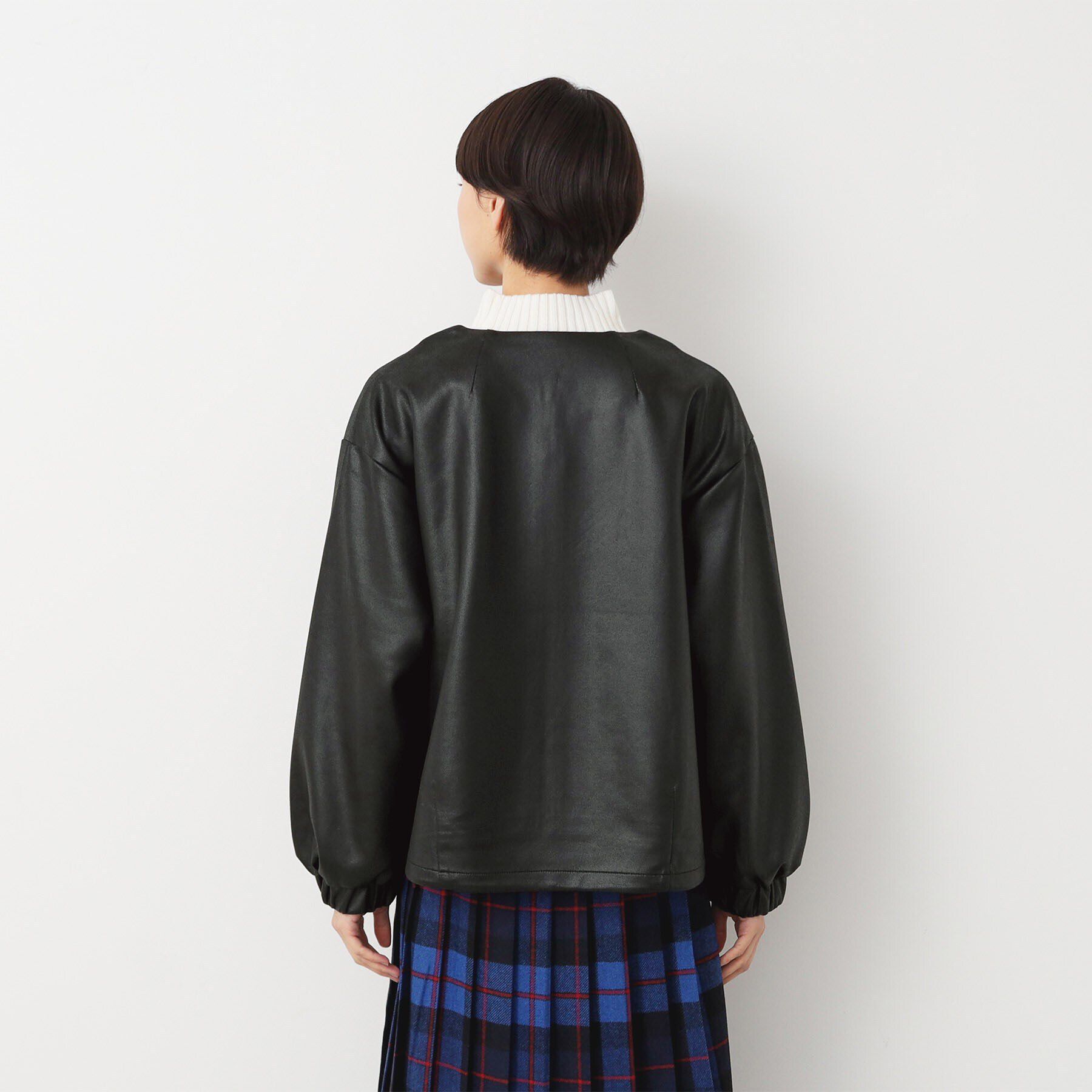 Dessin「【洗える】レザー調クルーネックジャケット」|ノーカラージャケット|