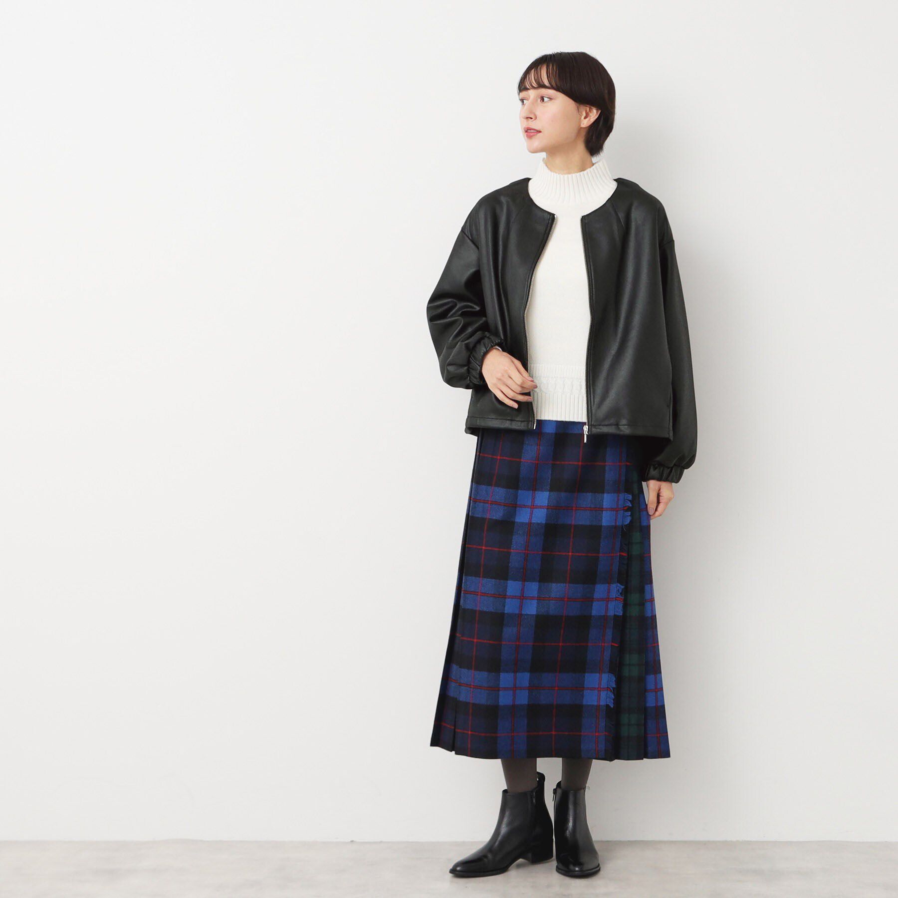 Dessin「【洗える】レザー調クルーネックジャケット」|ノーカラージャケット|